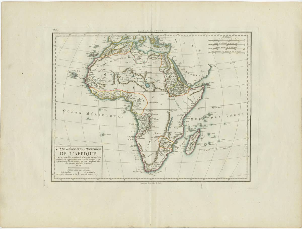 Antique Map of Africa with Mountain Ranges and other details