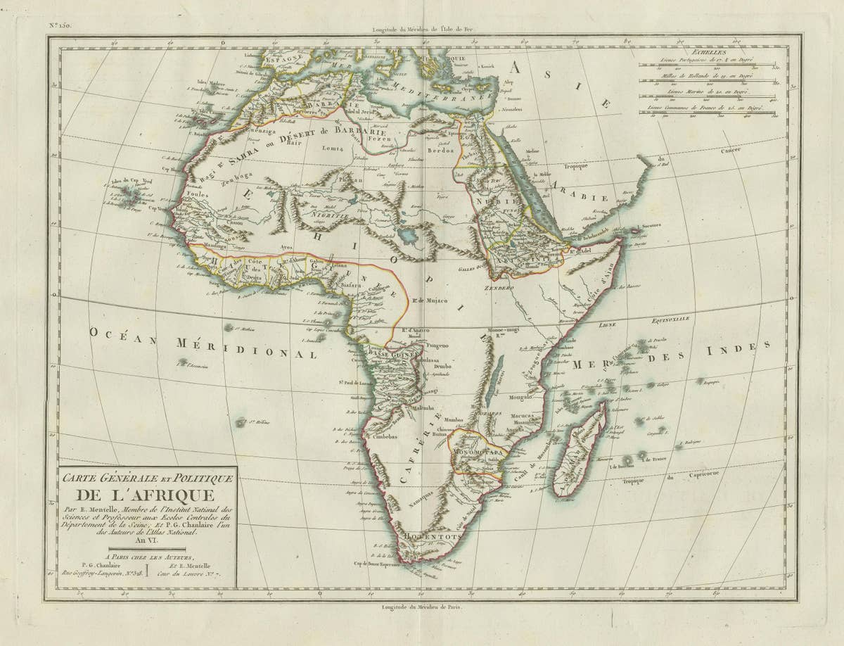 Antique Map of Africa with Mountain Ranges and other details