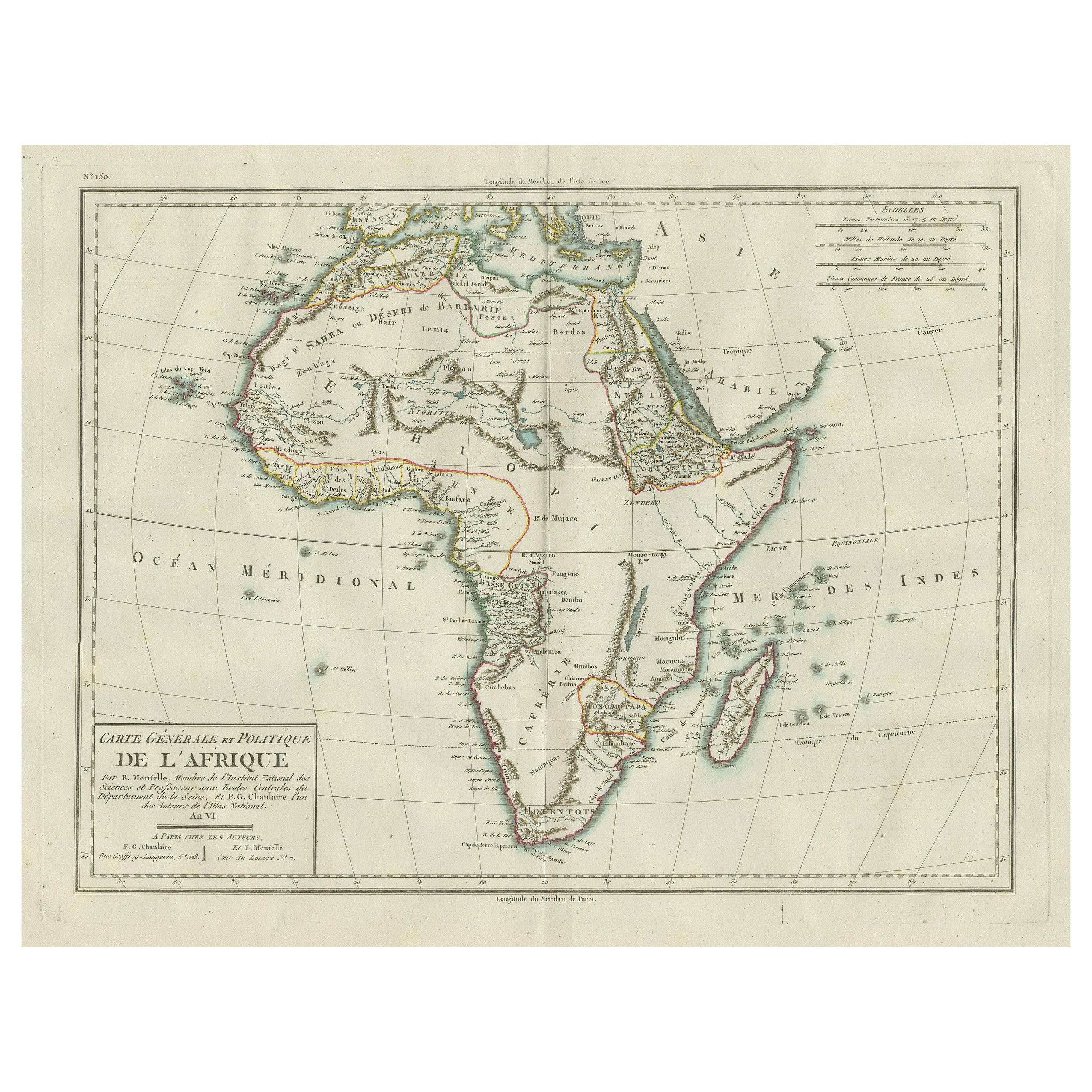 Mapa antiguo de África con cordilleras y otros detalles en venta