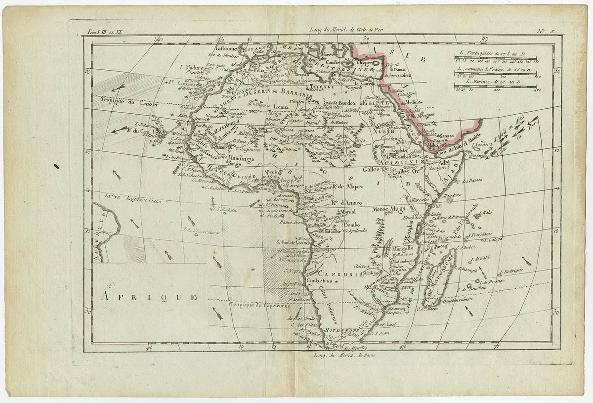 Antique Map of Africa with Ocean Currents and Other Details, C.1780