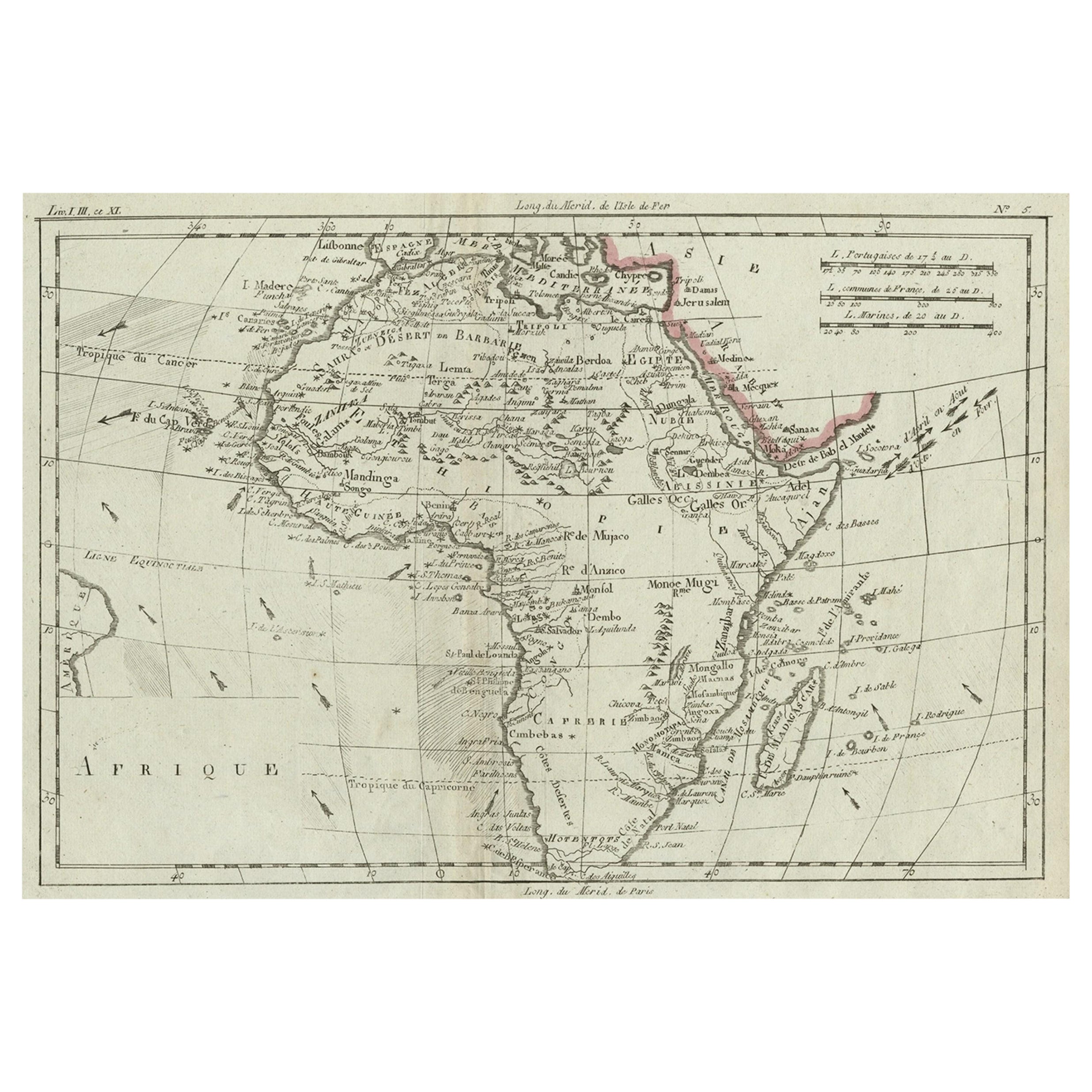 Mapa antiguo de África con corrientes oceánicas y otros detalles, C.1780
