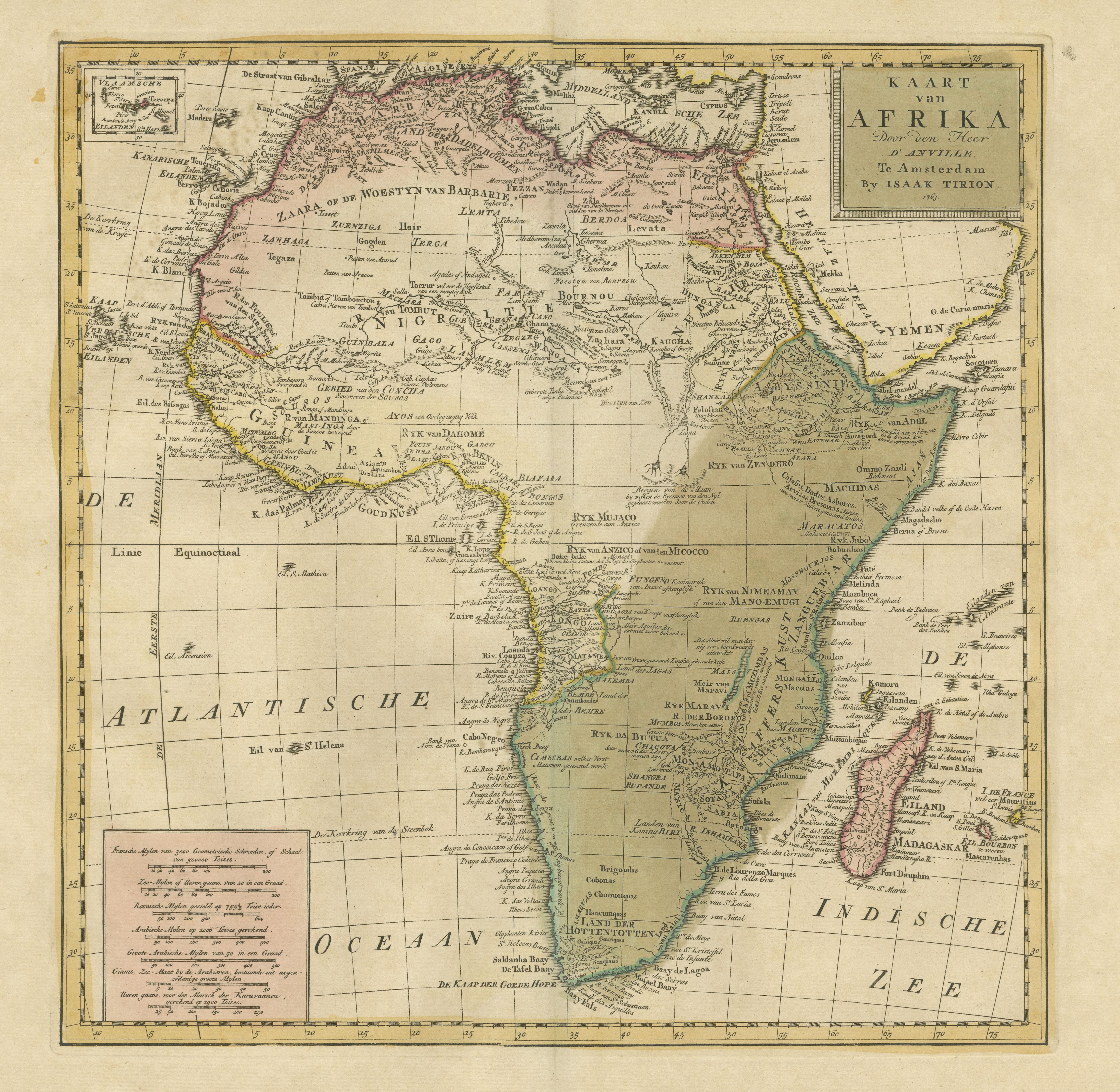 Carte ancienne d'Afrique avec coloration à la main d'origine Bon état - En vente à Langweer, NL