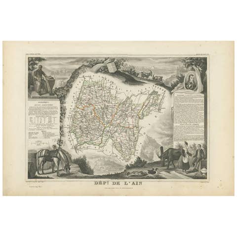 Antique Map of Ain ‘France’ by V. Levasseur, 1854