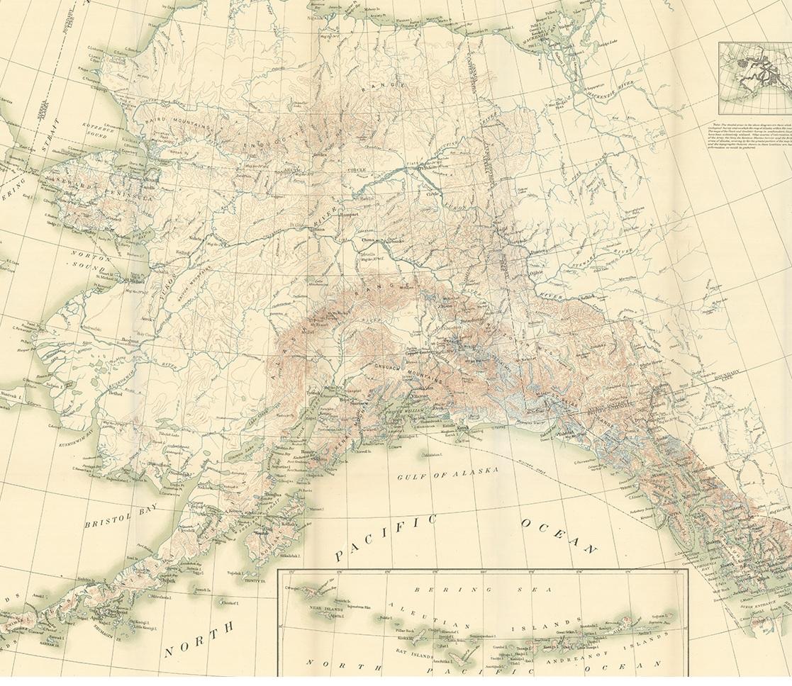 Carte ancienne de l'Alaska (1904) Bon état - En vente à Langweer, NL