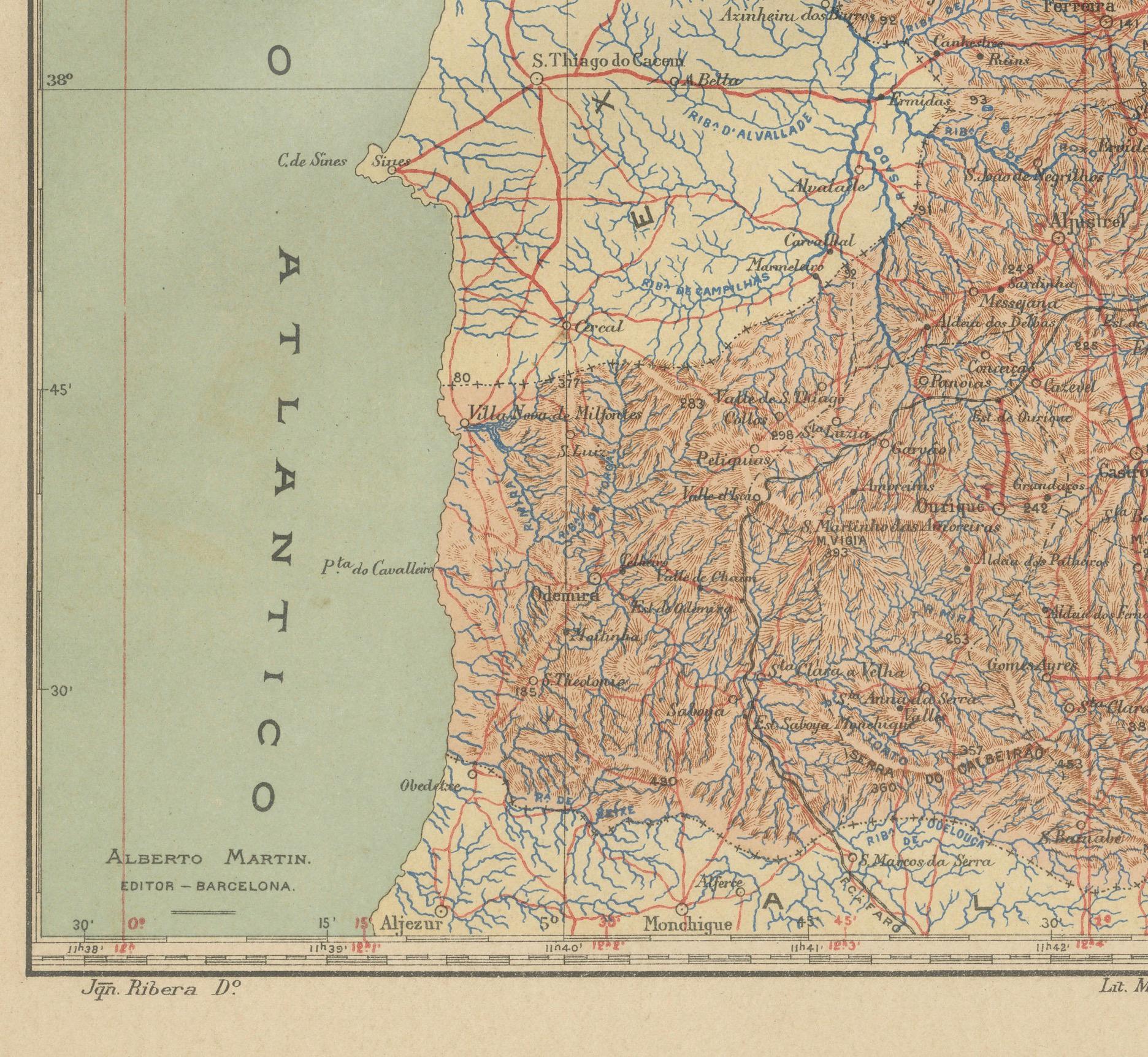 Early 20th Century Antique Map of Alentejo: Land of Tradition and Tranquility, 1903 For Sale