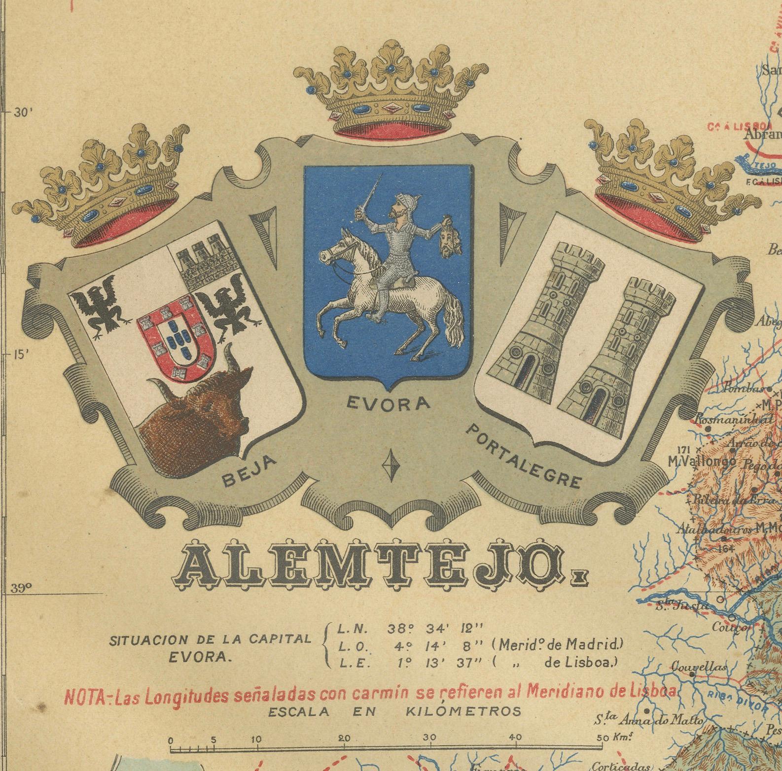 Antike Karte von Alentejo: Land der Tradition und der Tranquilität, 1903 (Papier) im Angebot