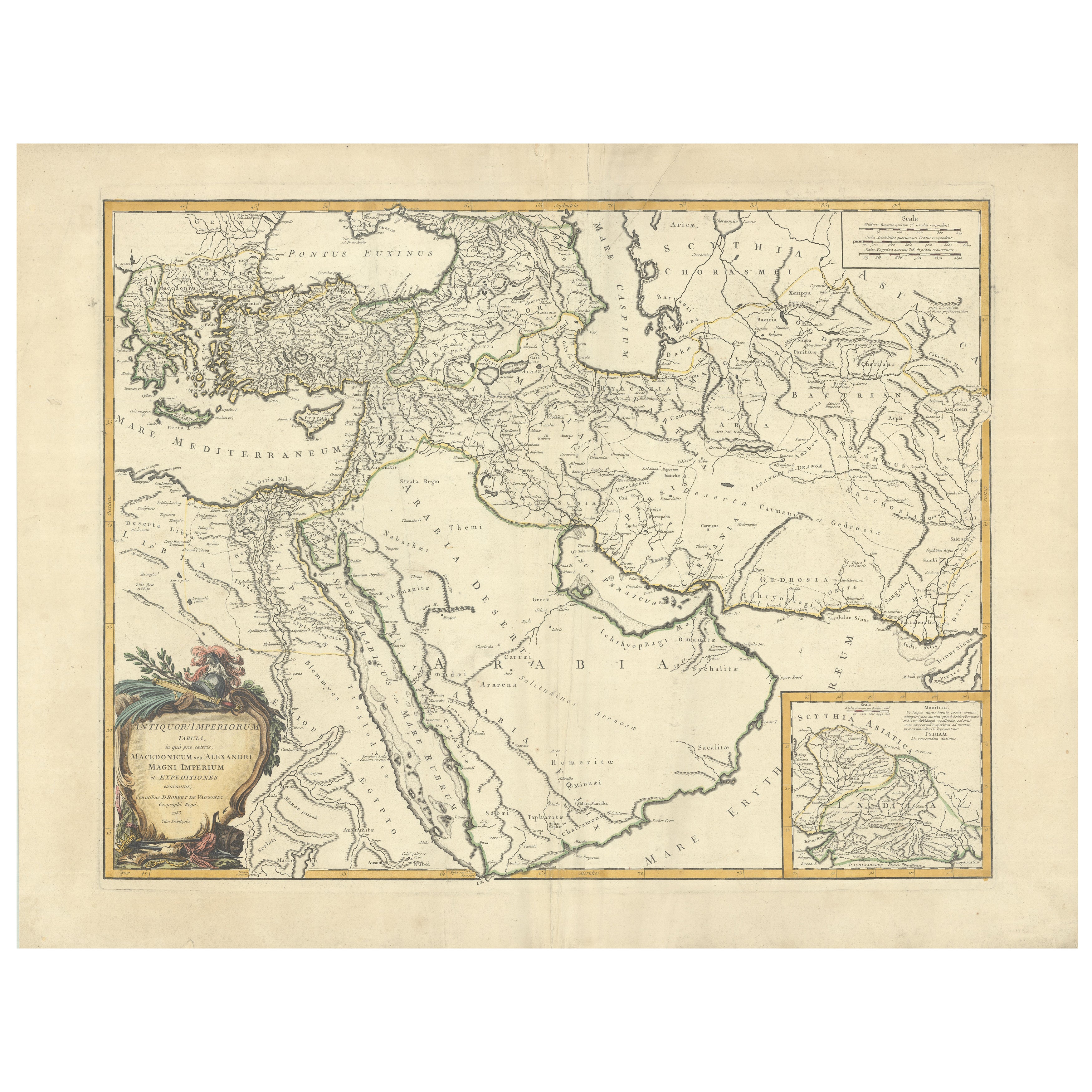 Antike Karte des Reiches und der Feldzüge von Alexander dem Großen, de Vaugondy, 1753 im Angebot