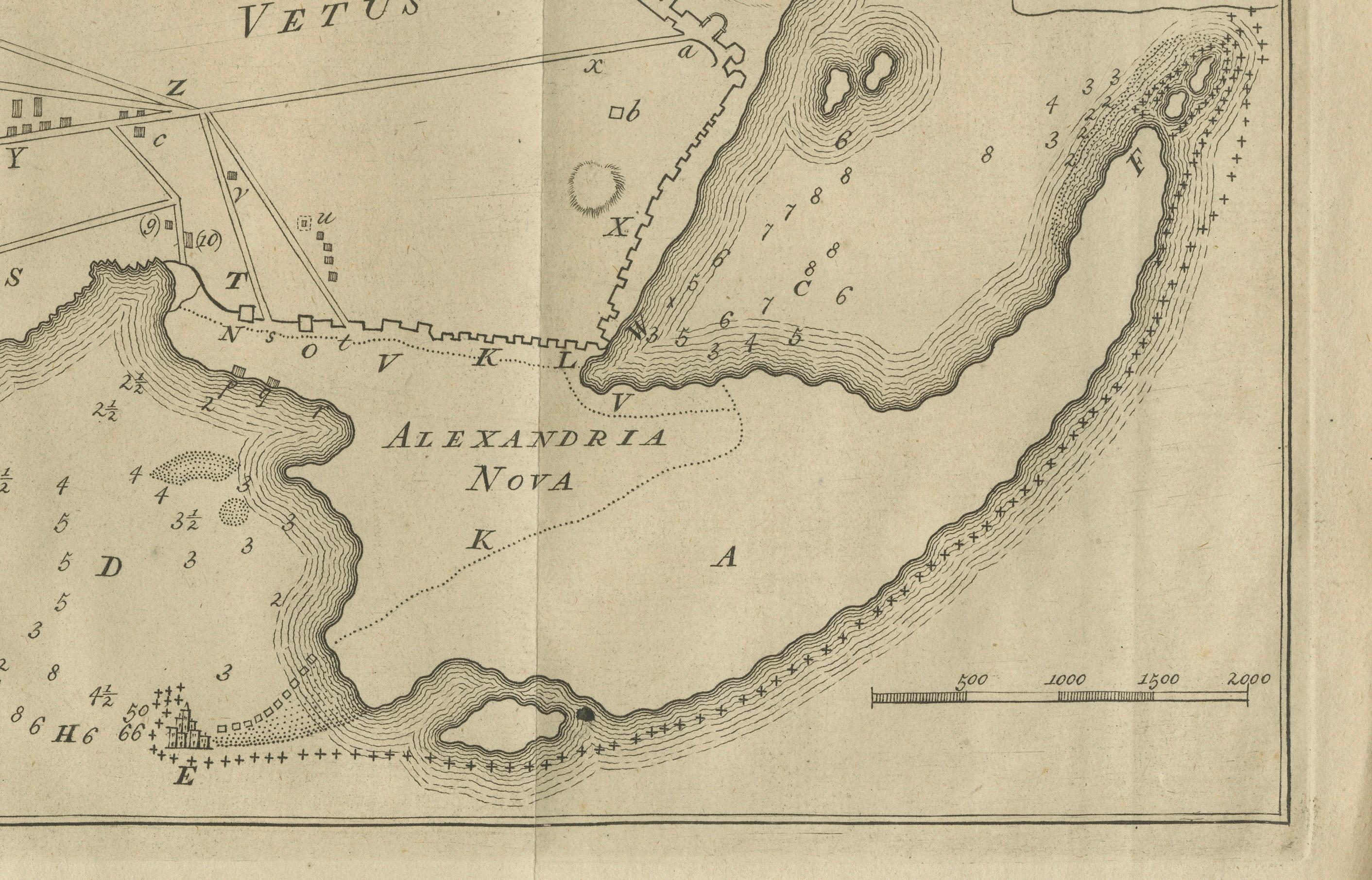 Antike Karte von Alexandria Ägypten - Plan von Vetus & Nova, Inset des Patriarchen Sitz (Graviert) im Angebot