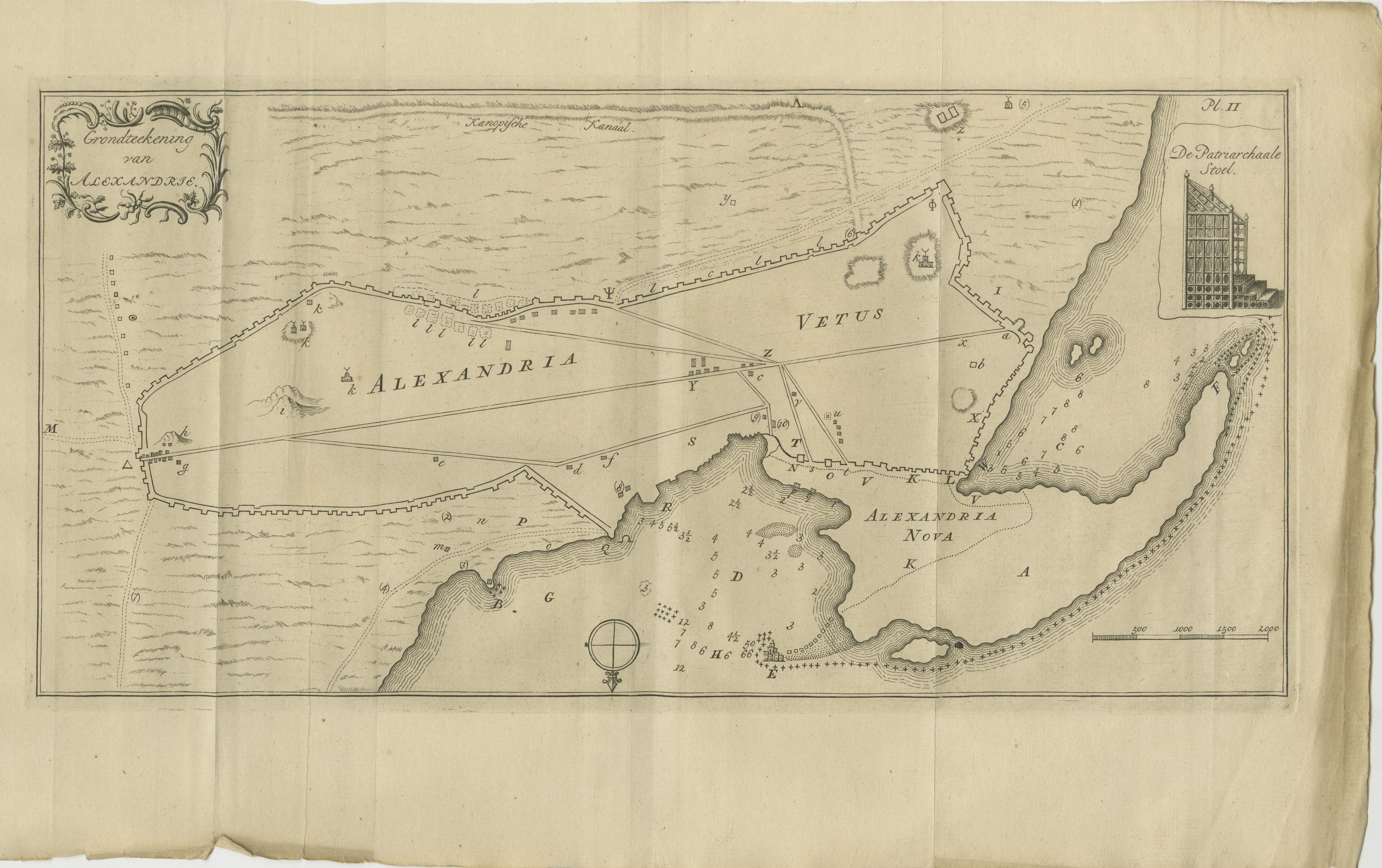 Antike Karte von Alexandria Ägypten - Plan von Vetus & Nova, Inset des Patriarchen Sitz (Papier) im Angebot