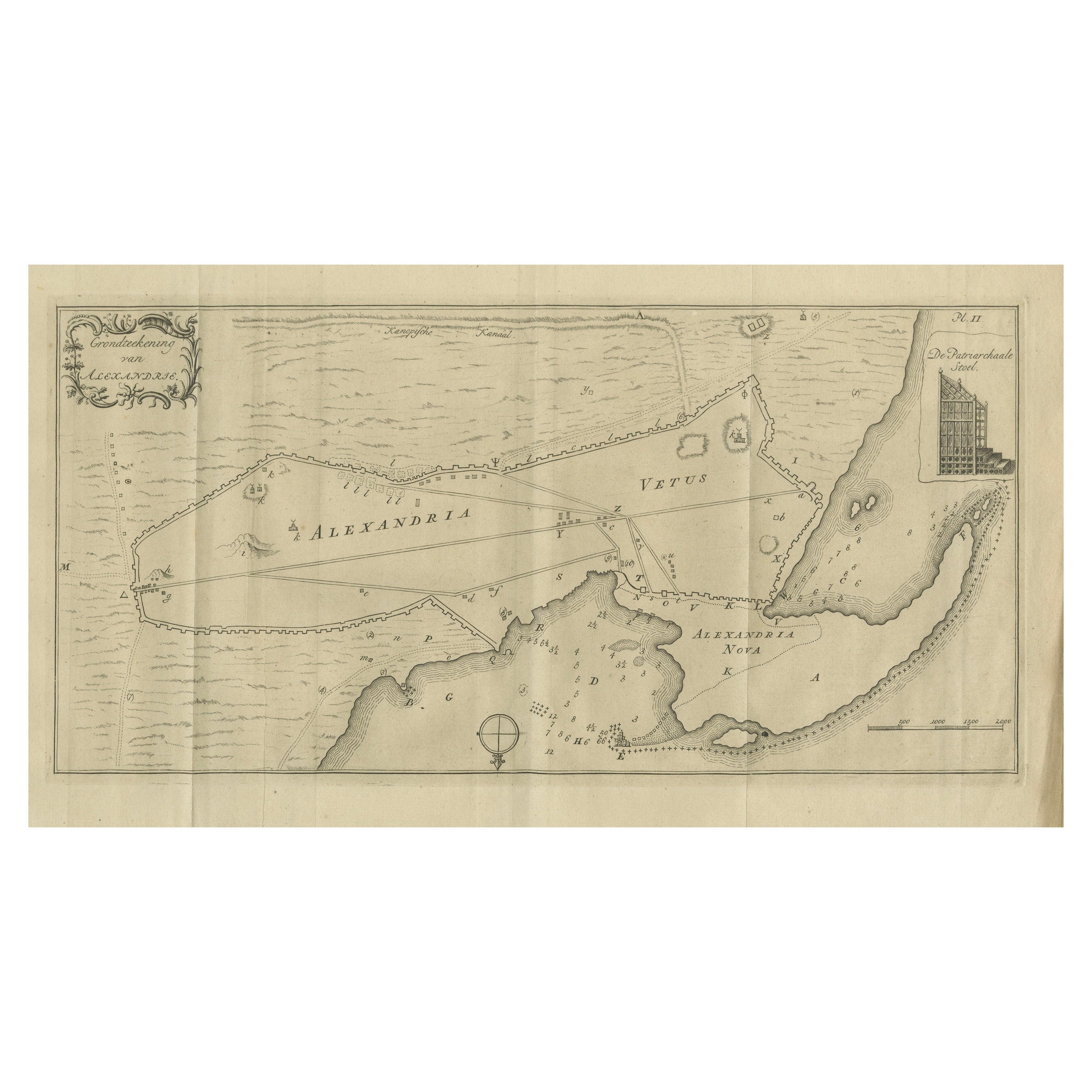 Antike Karte von Alexandria Ägypten - Plan von Vetus & Nova, Inset des Patriarchen Sitz im Angebot