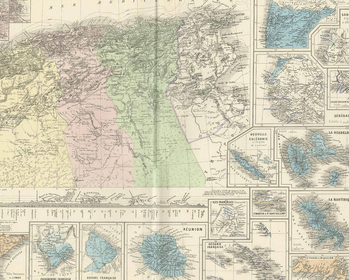 Antique Map of Algeria and the French Colonies, 1875