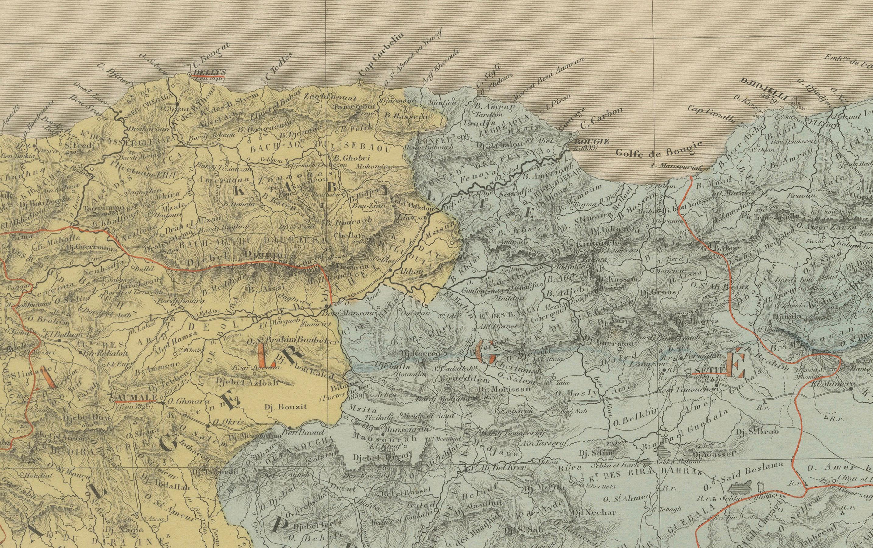 Francese Carta geografica antica dell'Algeria, Tunisia e Tripolitania - Andriveau-Goujon, Parigi 1865 in vendita
