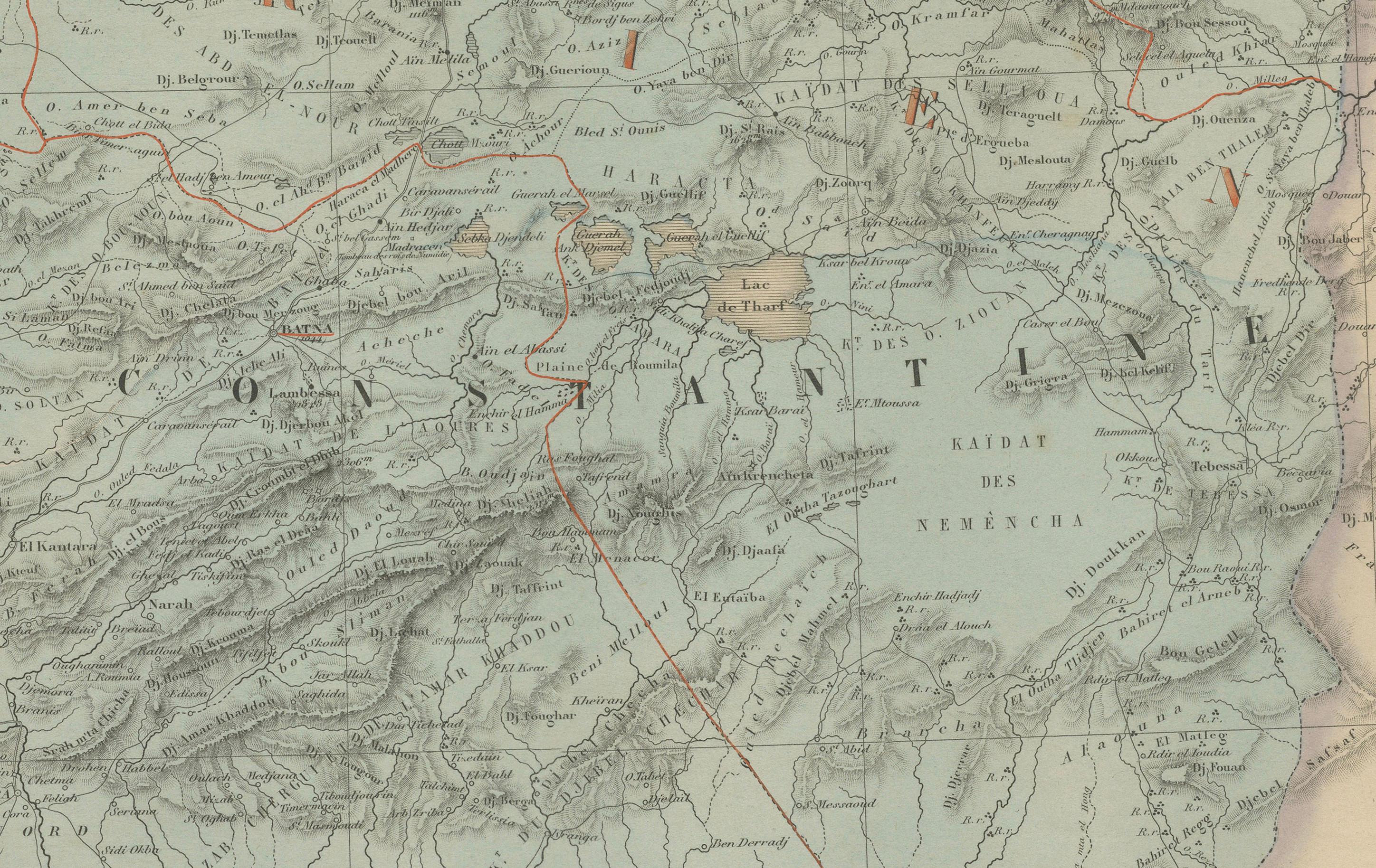 Inciso Carta geografica antica dell'Algeria, Tunisia e Tripolitania - Andriveau-Goujon, Parigi 1865 in vendita