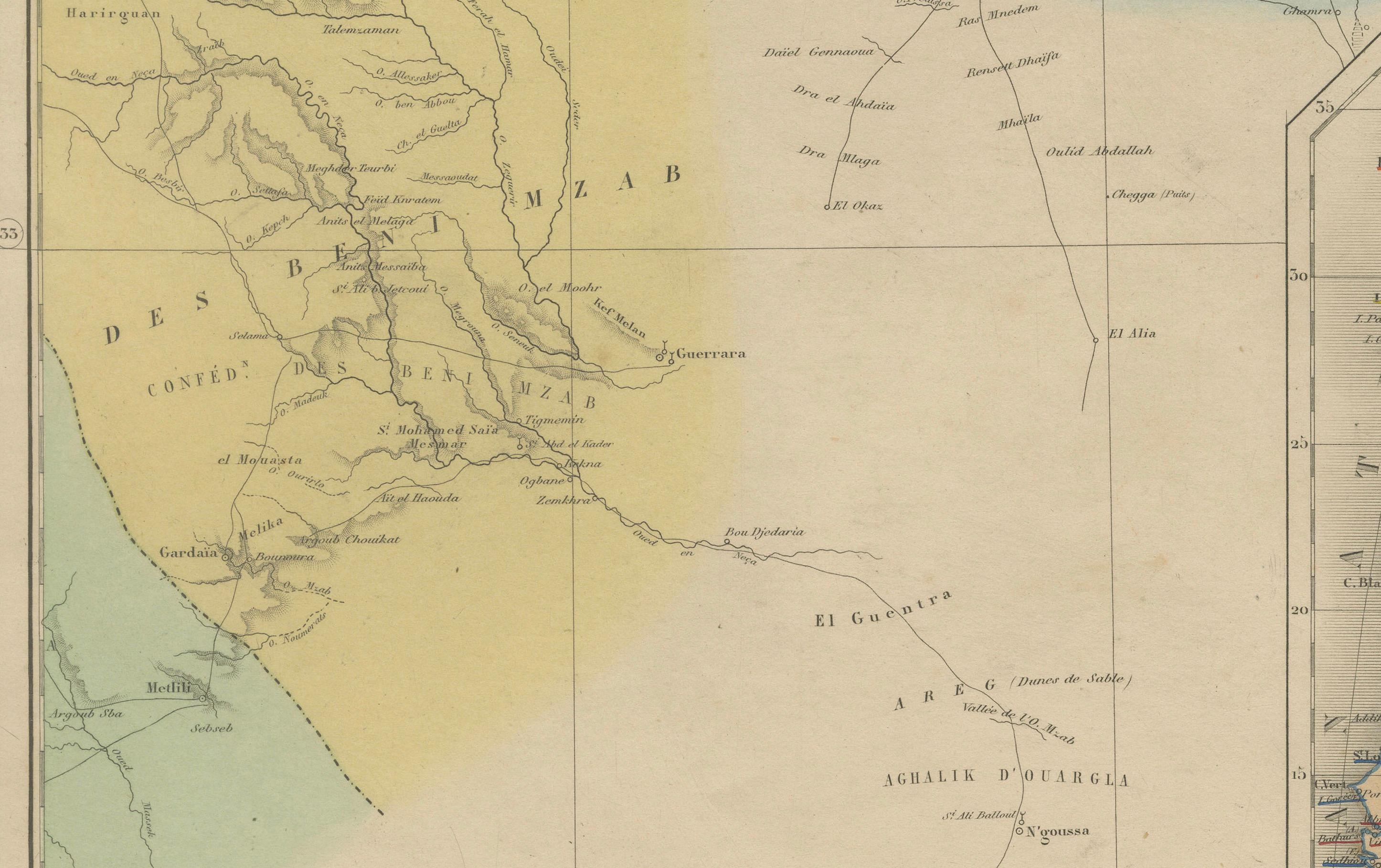 Carta geografica antica dell'Algeria, Tunisia e Tripolitania - Andriveau-Goujon, Parigi 1865 In condizioni buone in vendita a Langweer, NL