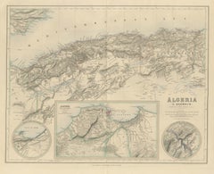 Antique Map of Algeria with Algiers, Oran and Constantine Insets, circa 1860