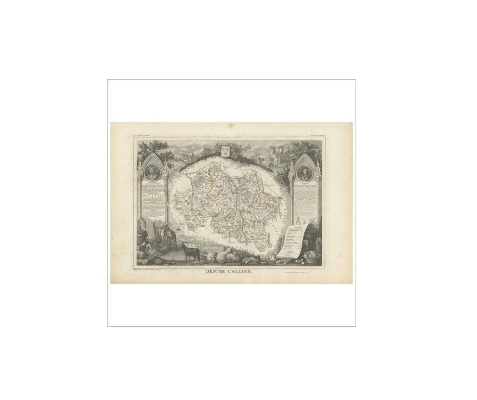 Antique Map of Allier ‘France’ by V. Levasseur, 1854