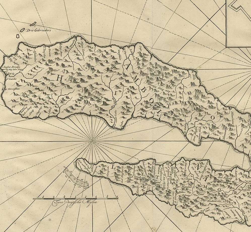 Antike Karte der Ambon-Insel von Valentijn, 1726 im Zustand „Gut“ im Angebot in Langweer, NL