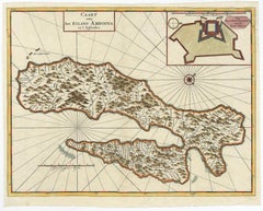 Antique Map of Ambon Island, Indonesia with Inset of Castle Victoria, 1726