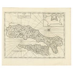 Mappa antica di Ambon con inserto del Castello della Vittoria, Moluku, Indonesia, 1726