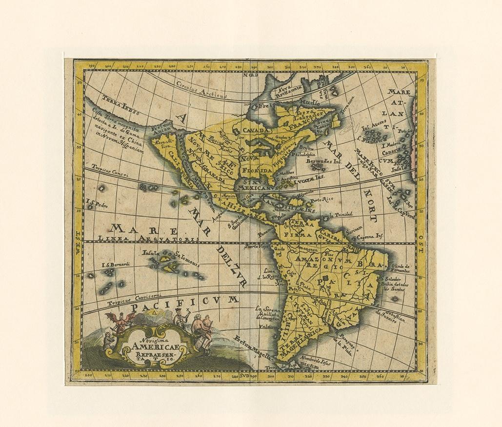 18th Century Antique Map of America by Hederichs, circa 1740