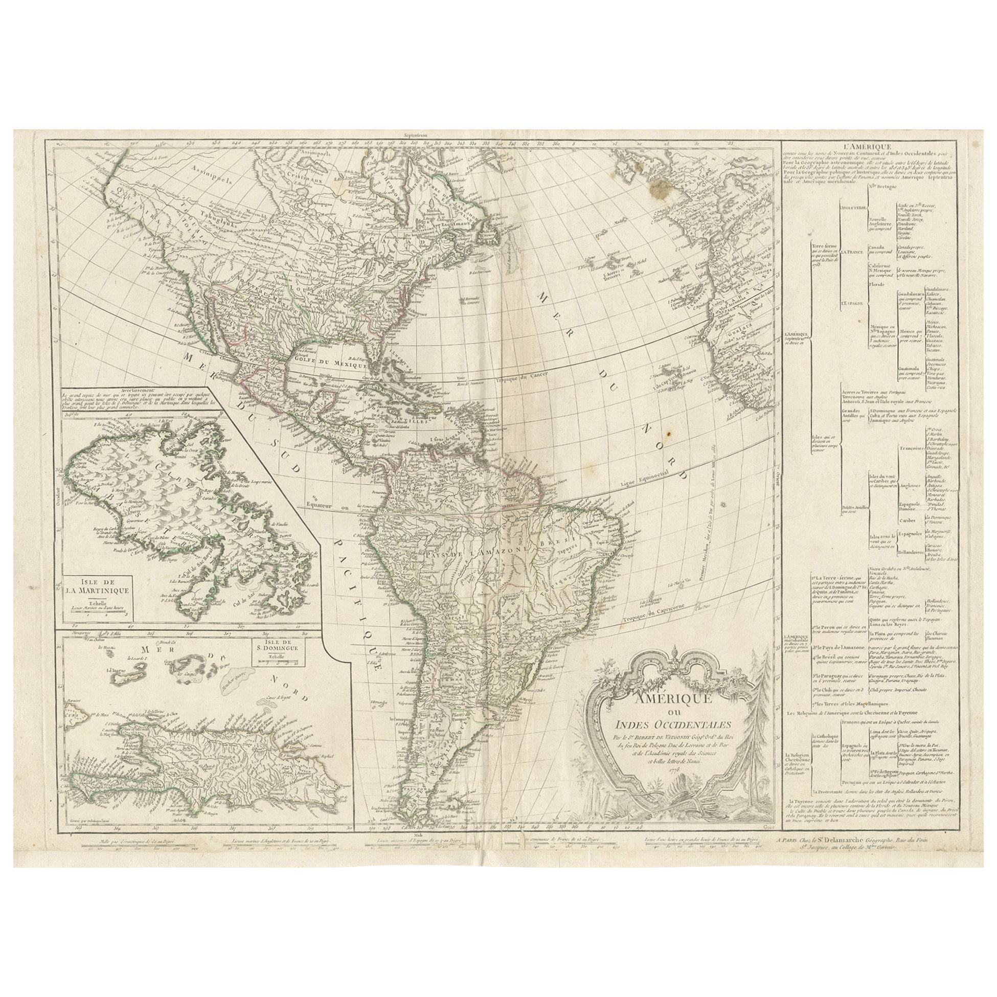 Carte ancienne d'Amérique par Vaugondy, 1778