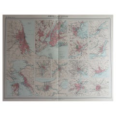 Antique Map of American Cities, Vignette of New York City, circa 1920