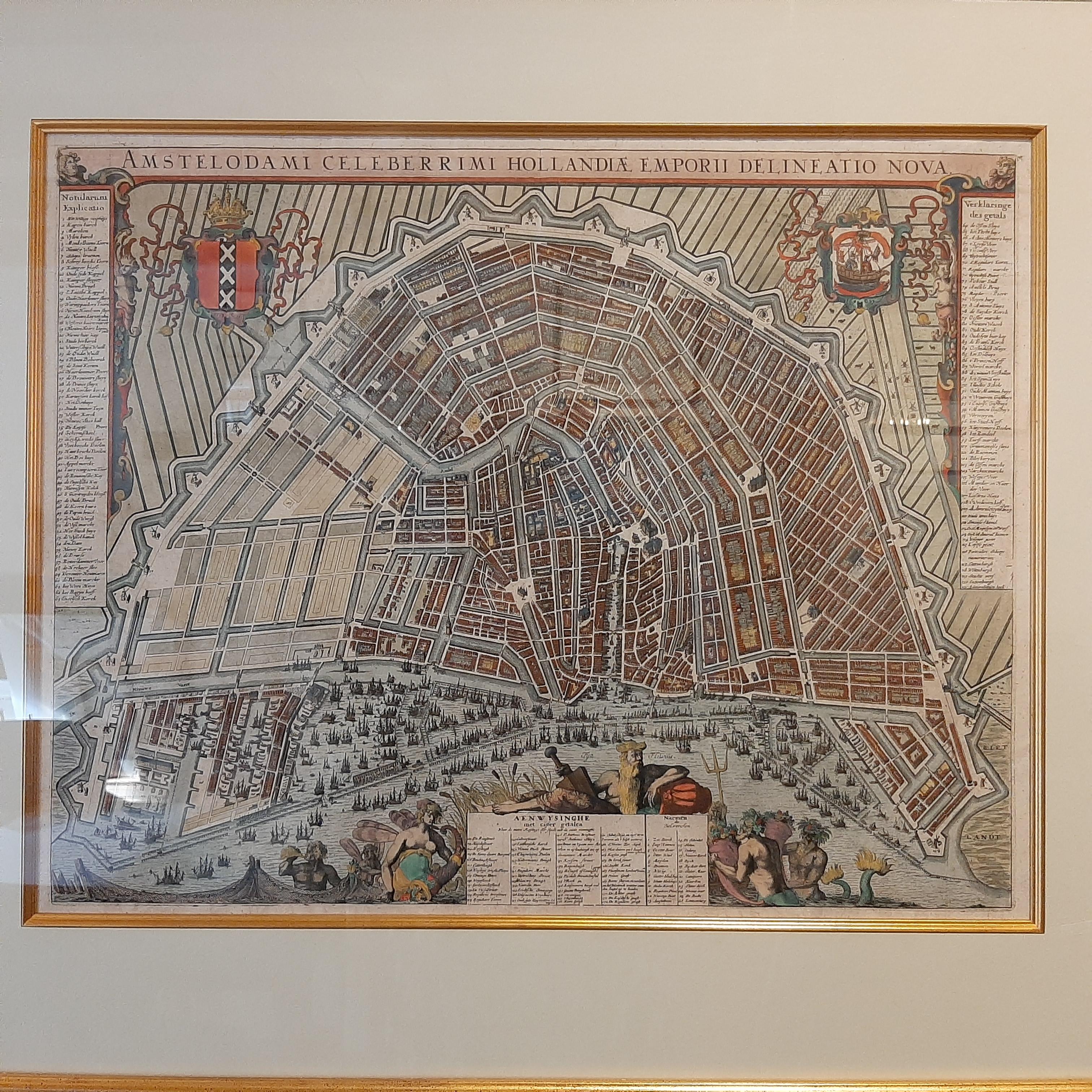 Antique map titled 'Amstelodami Celeberrimi Hollandiae emporii Delineato Nova'. Rare and beautiful map of Amsterdam, the Netherlands. Published by G. Leti, 1690. 

Frame included. We carefully pack our framed items to ensure safe shipping.