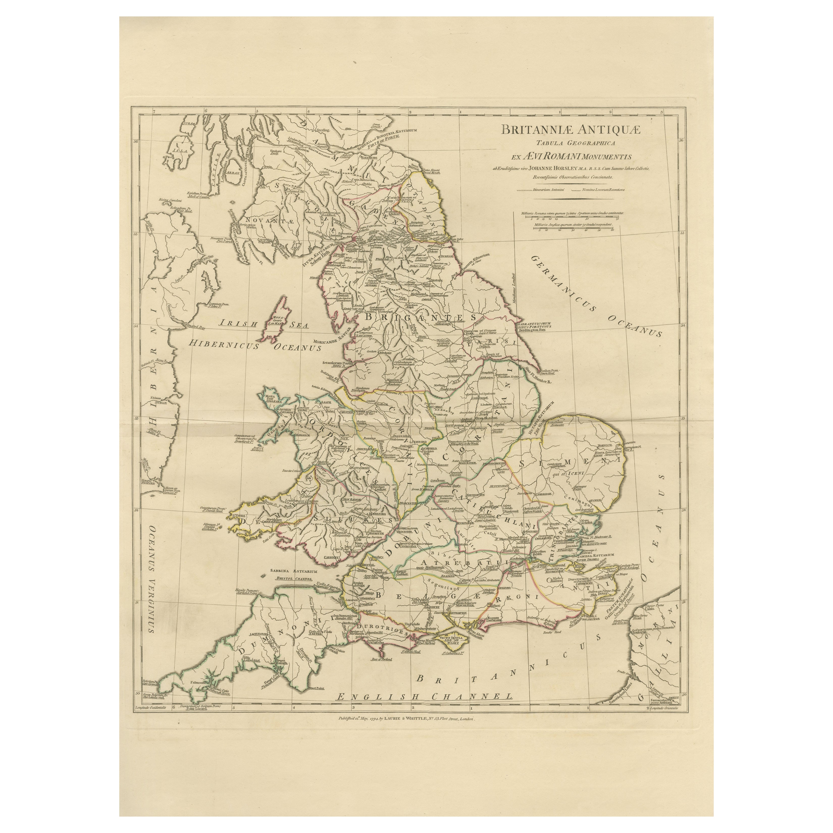Mappa antica dell'antica Gran Bretagna - Inghilterra romana, Galles e Scozia, 1818 ca.