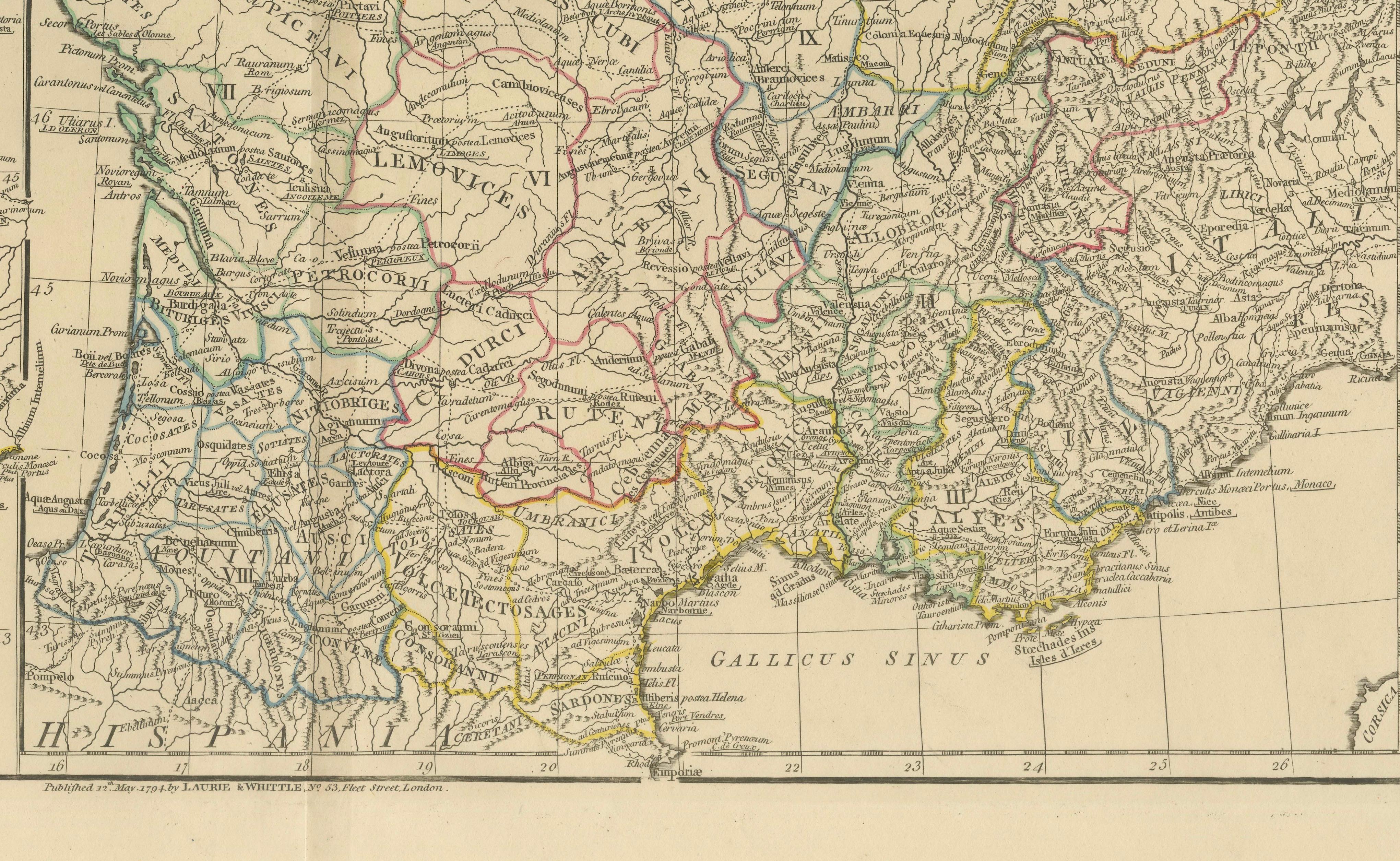 Antique Map of Ancient Gaul – Roman France & Low Countries, Engraving c.1818