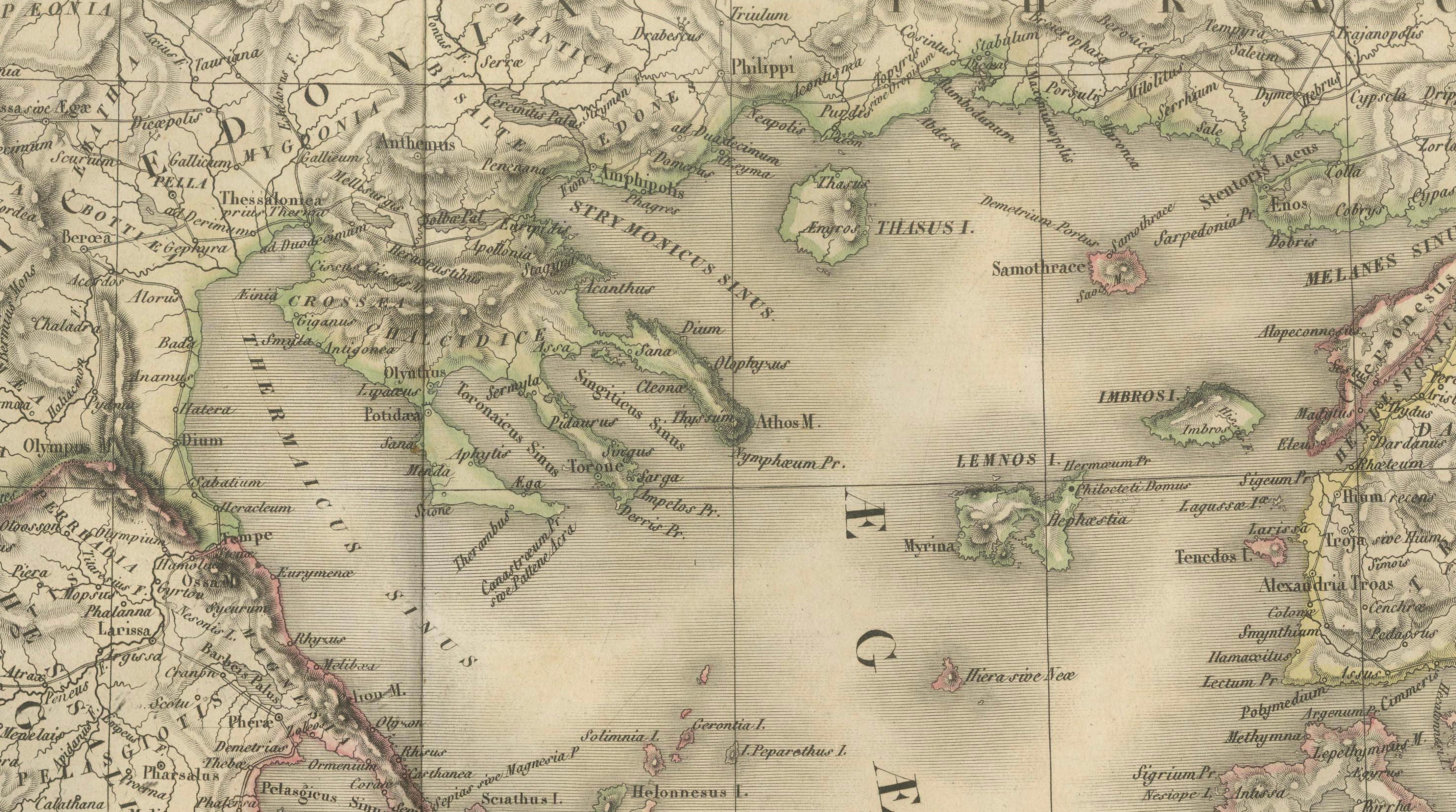 Antique Map of Ancient Greece, Mediterranean Balkans, Lapie Tardieu 1838