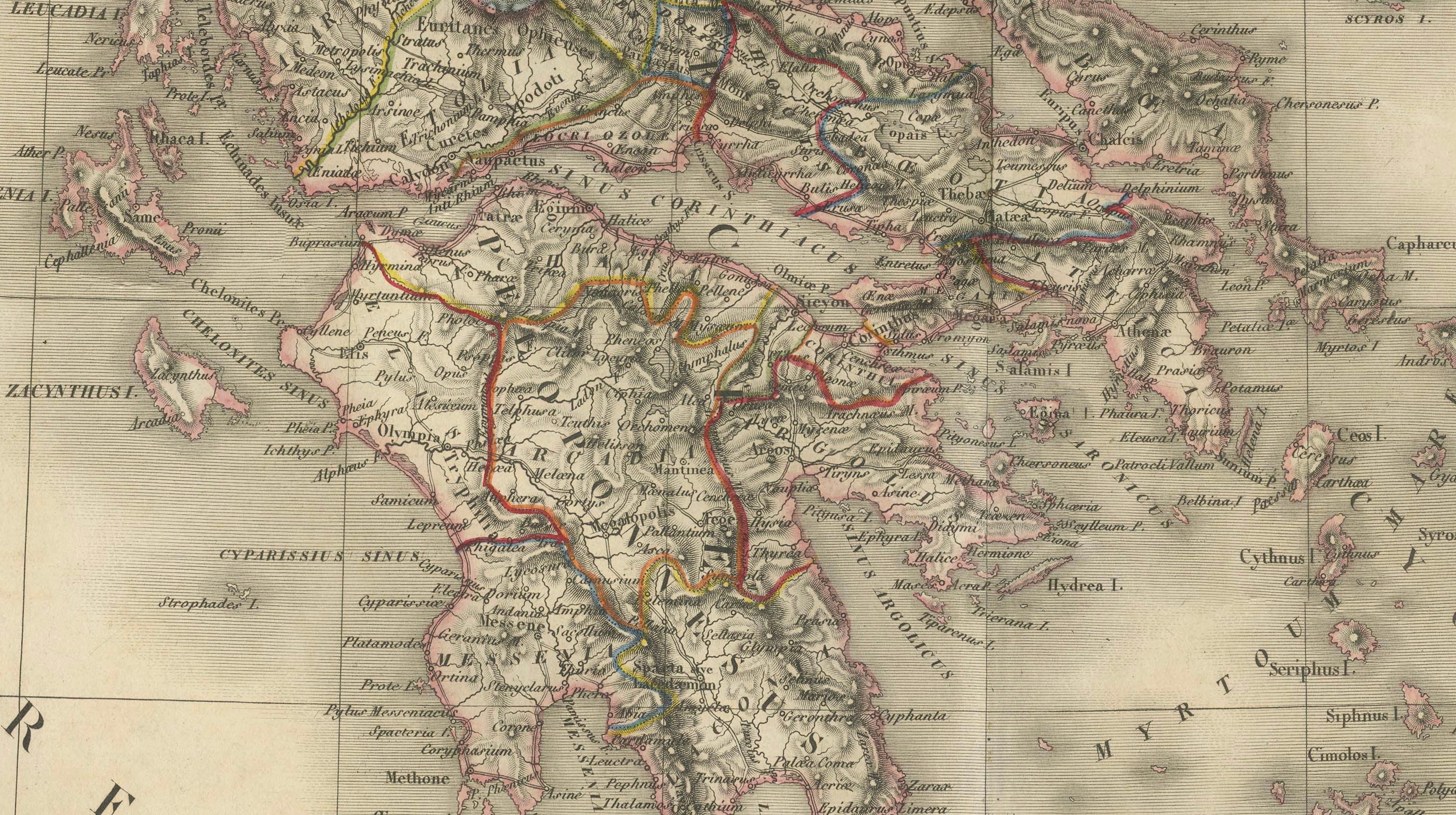 Antique Map of Ancient Greece, Mediterranean Balkans, Lapie Tardieu 1838