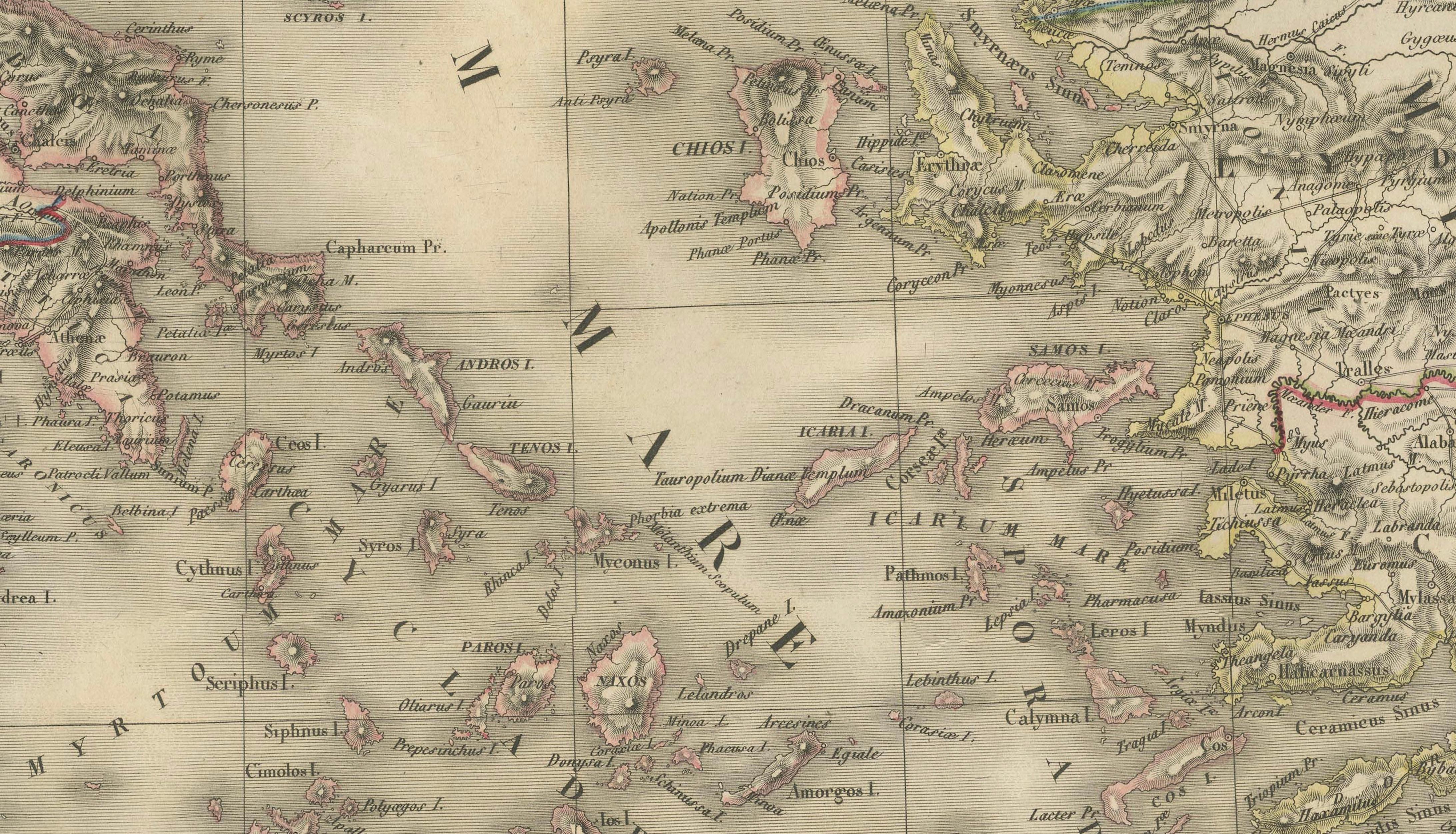 Antique Map of Ancient Greece, Mediterranean Balkans, Lapie Tardieu 1838