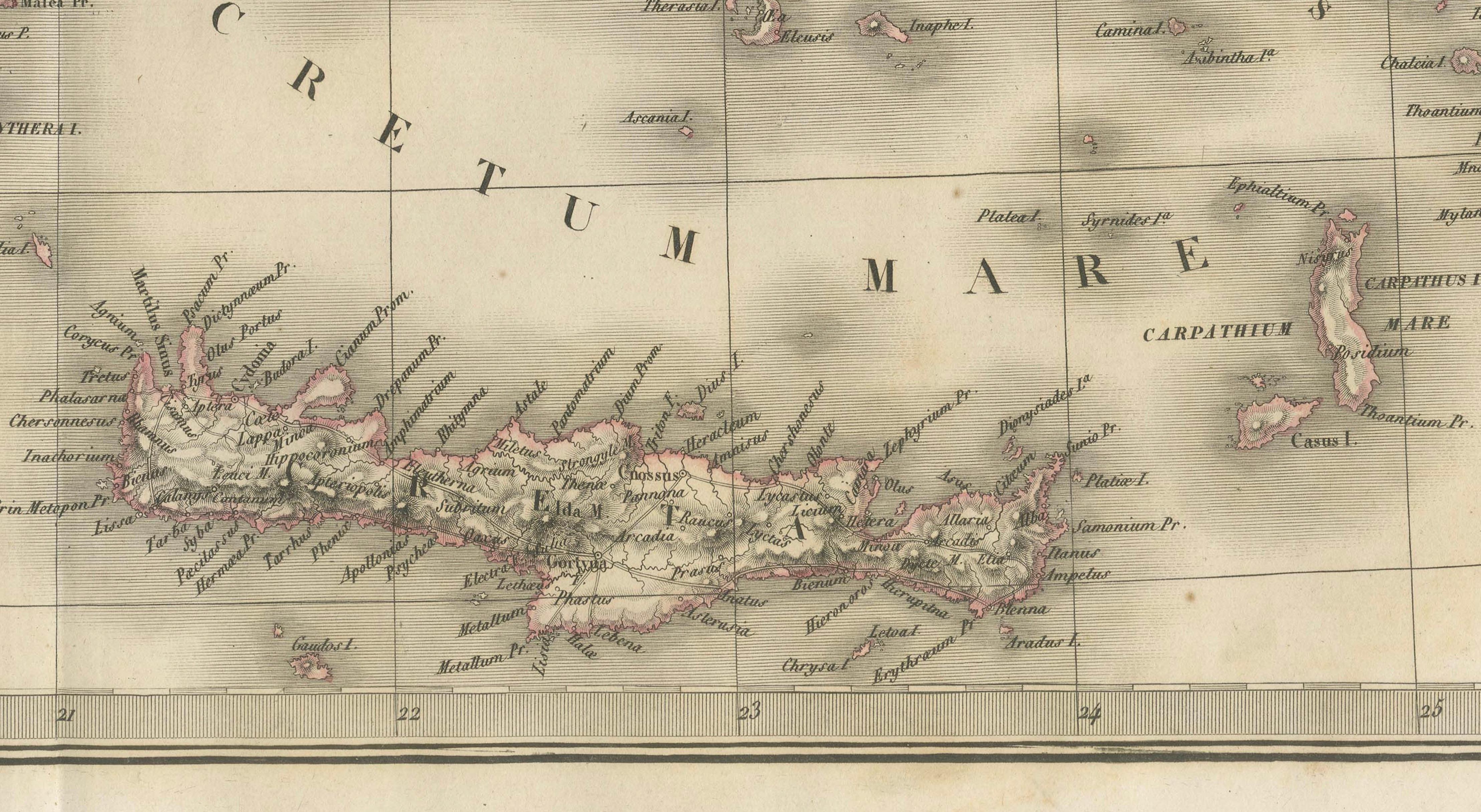 Antique Map of Ancient Greece, Mediterranean Balkans, Lapie Tardieu 1838