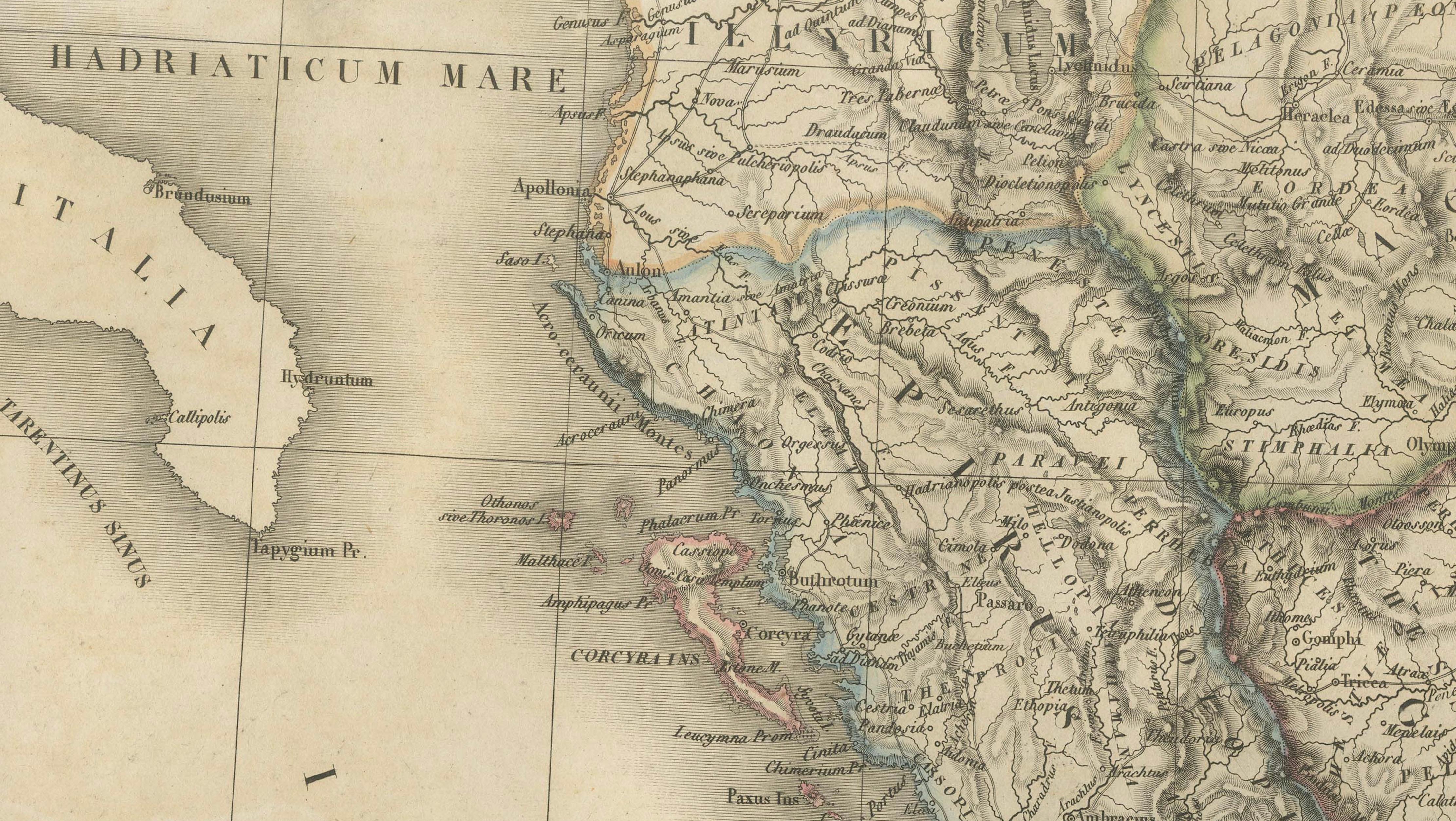 Antique Map of Ancient Greece, Mediterranean Balkans, Lapie Tardieu 1838