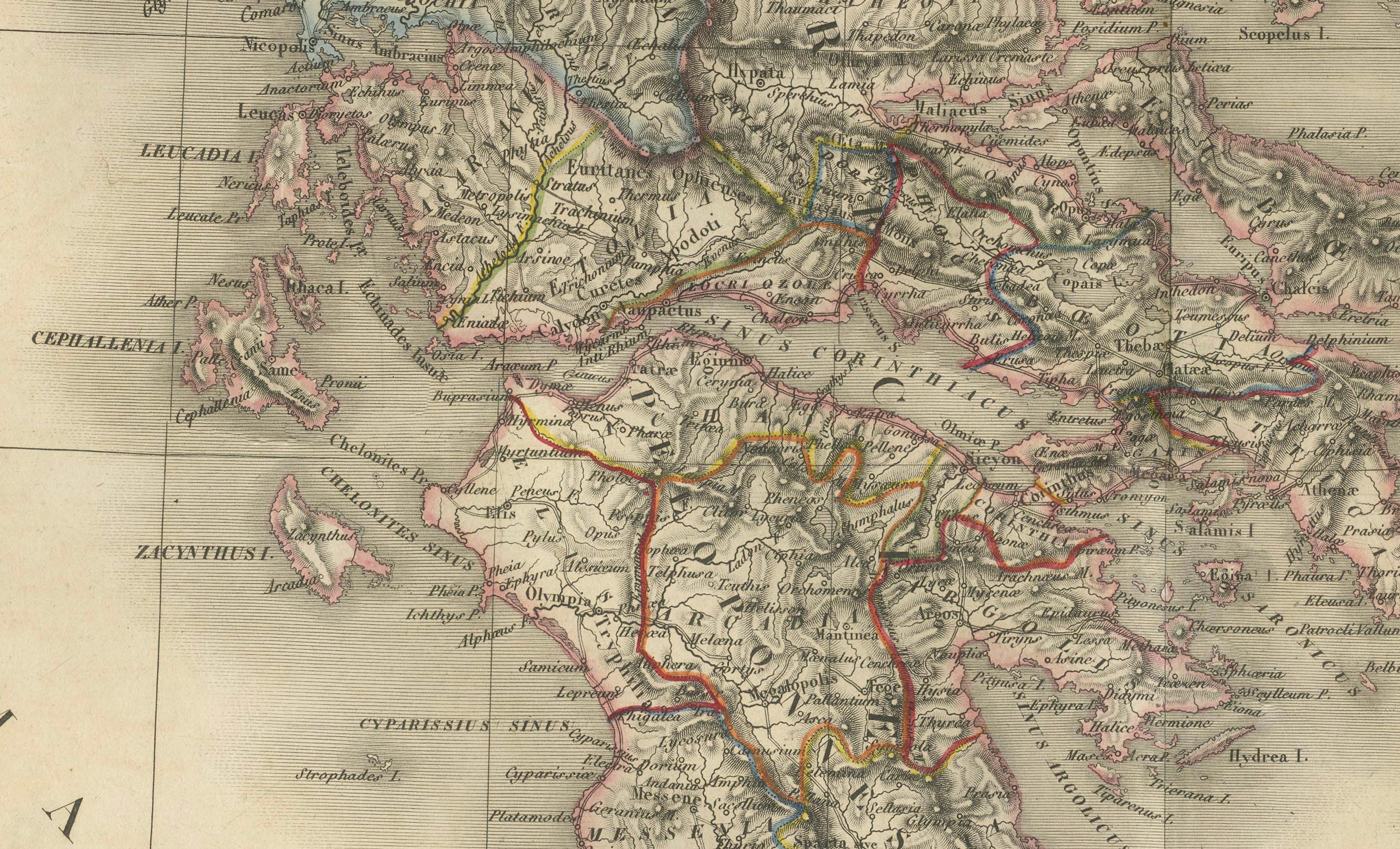 Antique Map of Ancient Greece, Mediterranean Balkans, Lapie Tardieu 1838