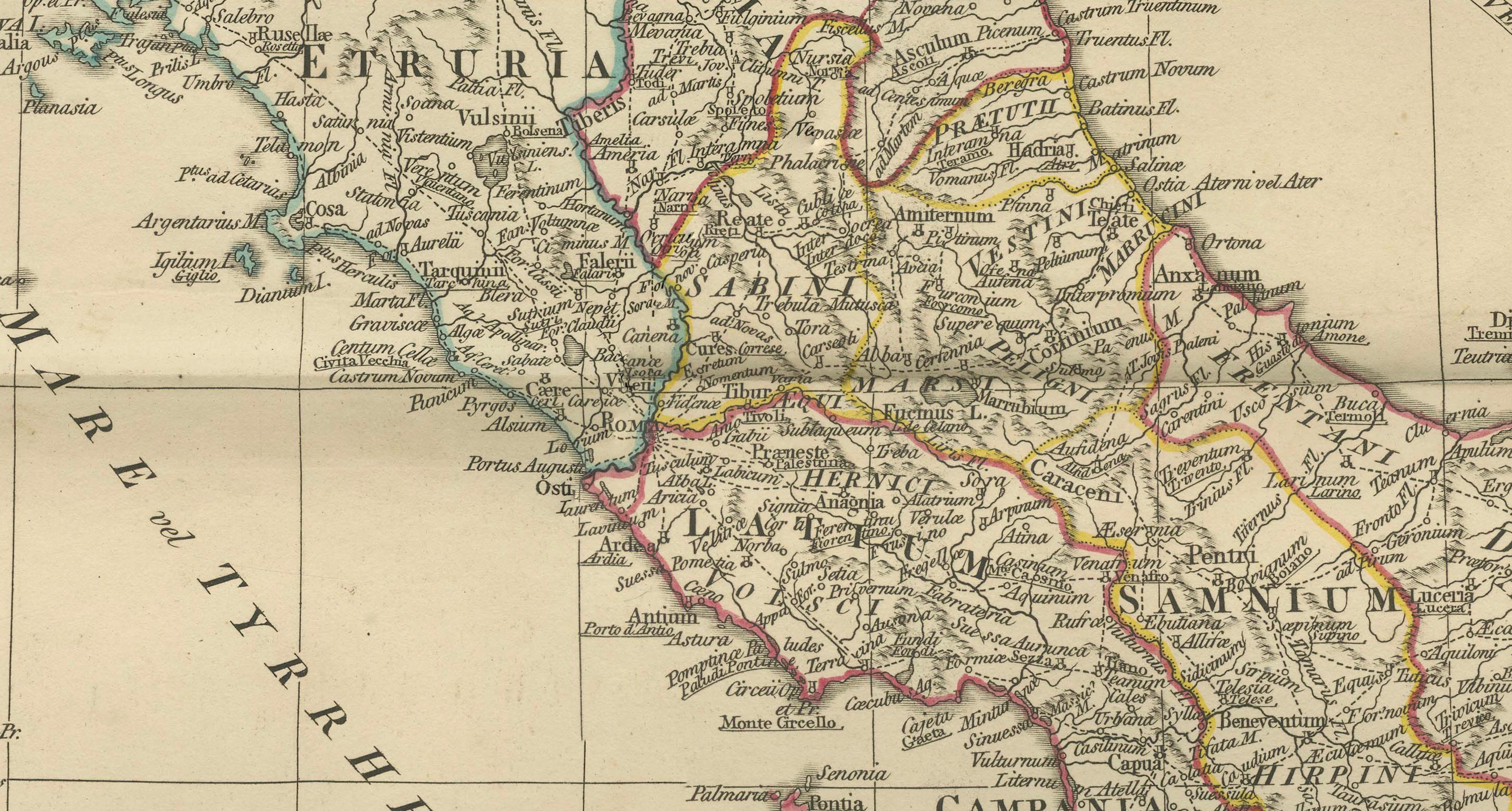 Antique Map of Ancient Italy – Roman Peninsula & Sicily, Engraving c.1818