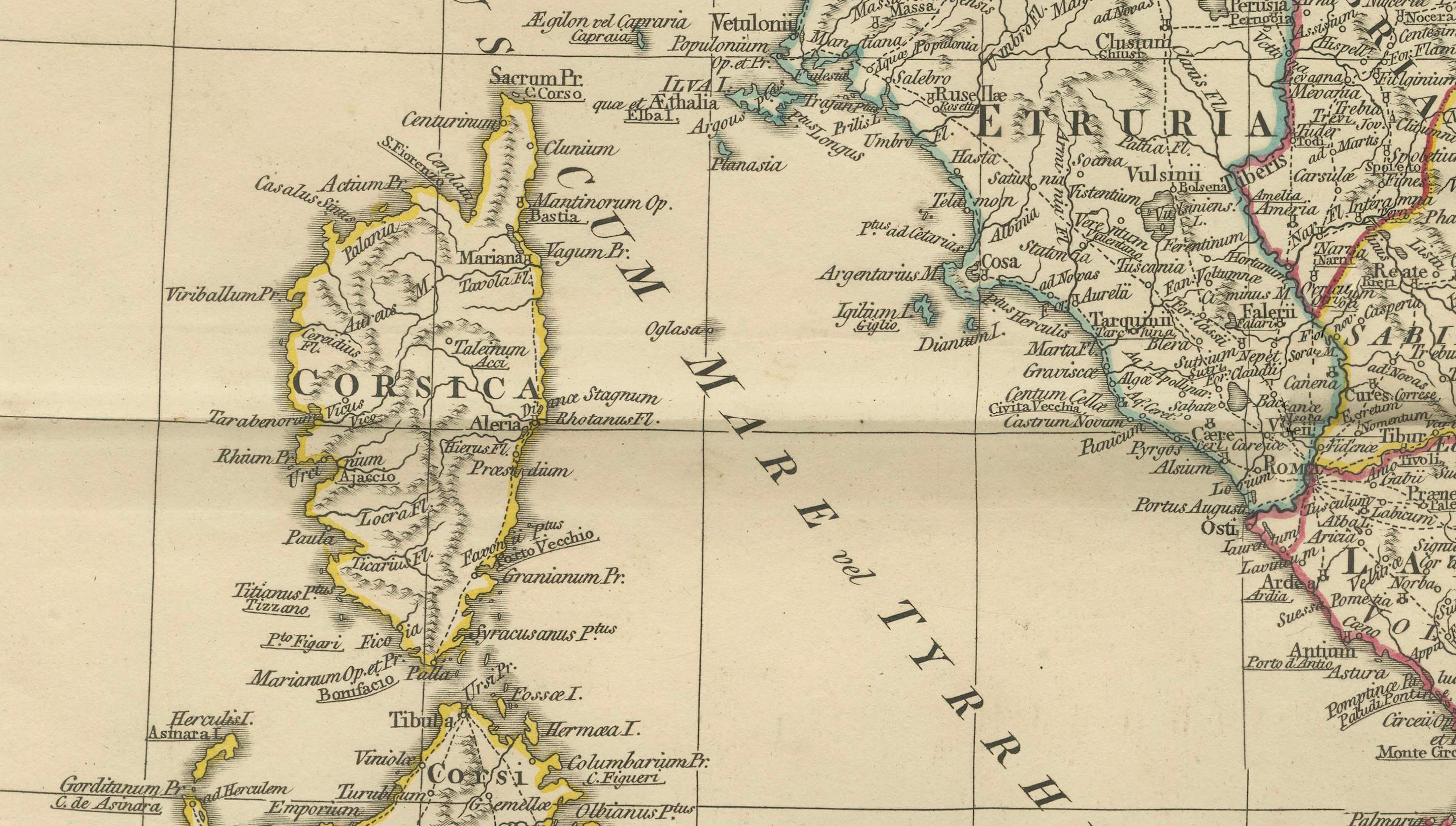 Antique Map of Ancient Italy – Roman Peninsula & Sicily, Engraving c.1818