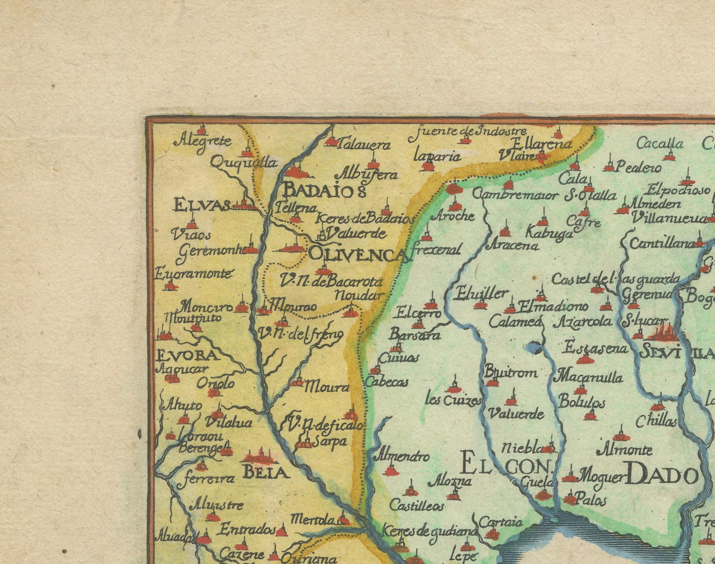 Carte ancienne de l'Andalousie Espagne - Gravure à la main de Tassin 1651 Bon état - En vente à Langweer, NL