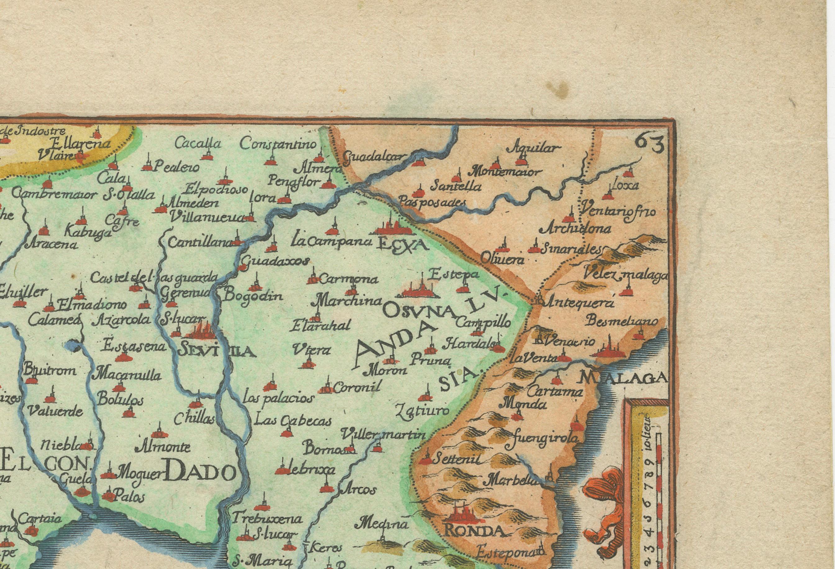 17ème siècle Carte ancienne de l'Andalousie Espagne - Gravure à la main de Tassin 1651 en vente