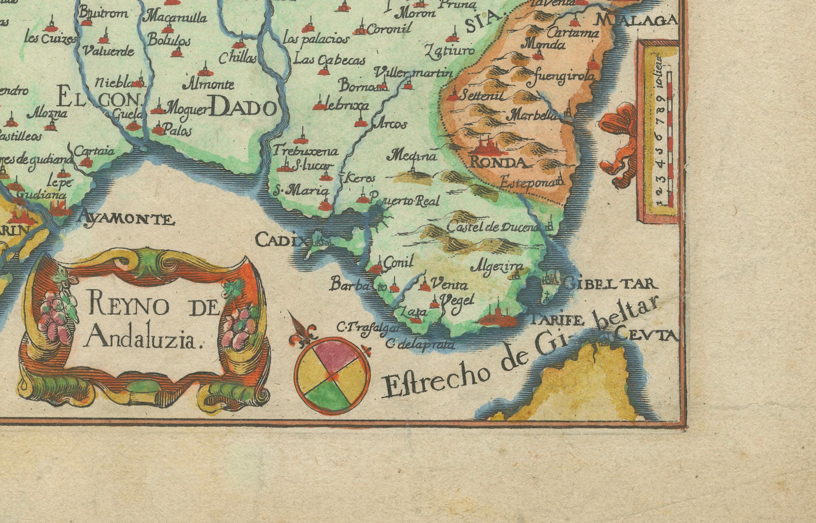 Papier Carte ancienne de l'Andalousie Espagne - Gravure à la main de Tassin 1651 en vente