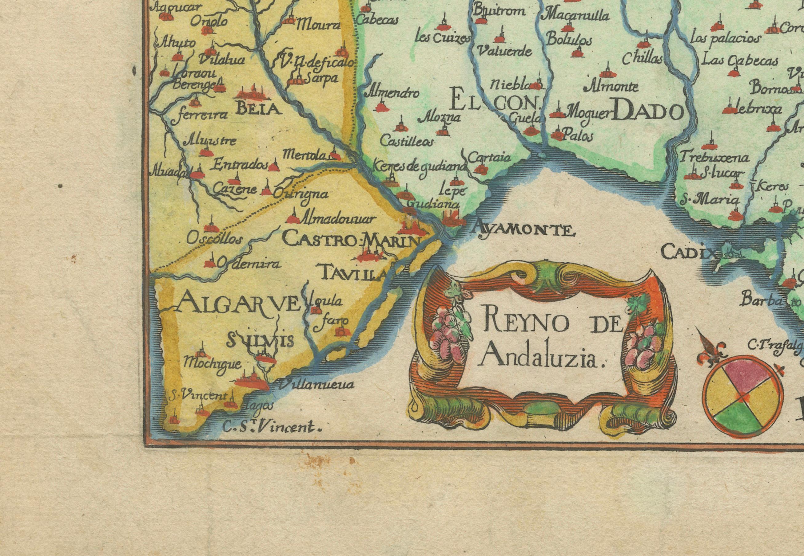Carte ancienne de l'Andalousie Espagne - Gravure à la main de Tassin 1651 en vente 1