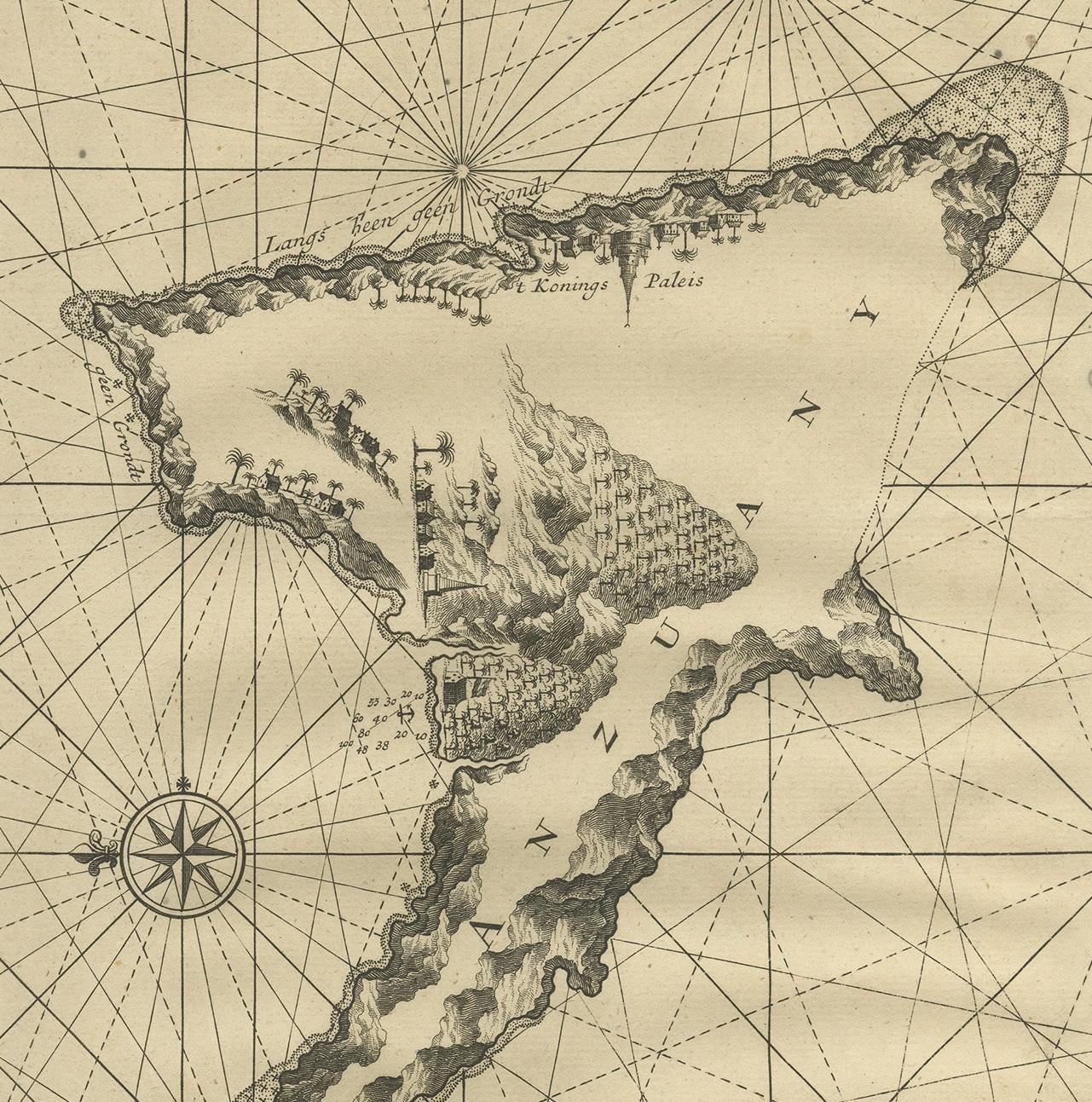 Néerlandais Carte ancienne de l'île d'Anjouan par Valentijn, 1726 en vente