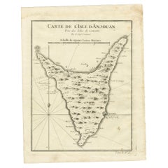 Antique Map of Anjouan or Ndzuani, Island of The Comoros, 1748