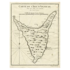 Mappa antica di Anjouan o Ndzuani, Isola delle Comore, 1748