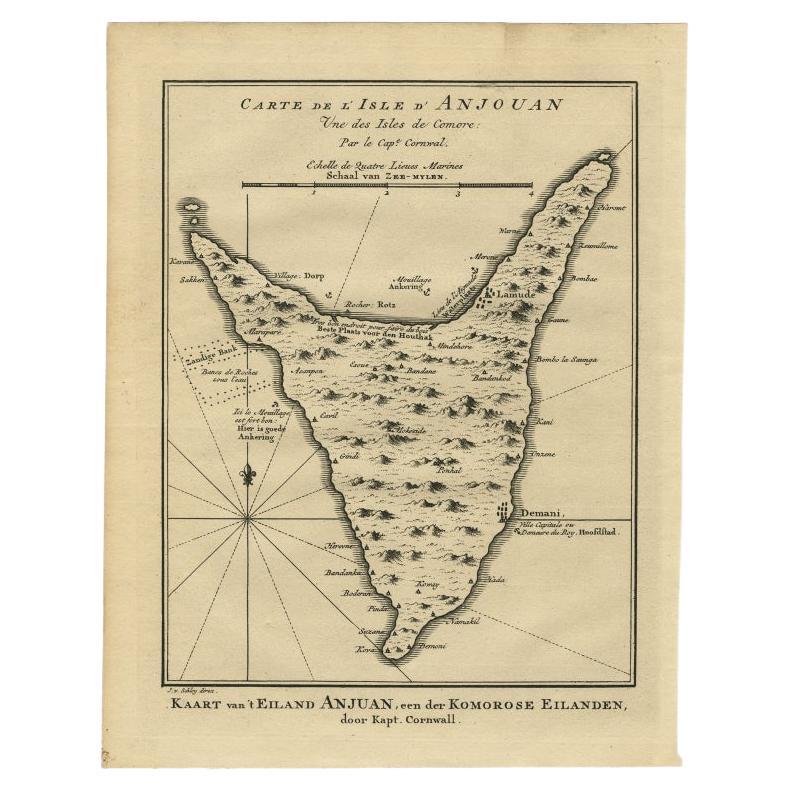Antique Map of Anjouan or Ndzuani Island, Part of The Comoros, 1749 For Sale