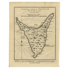 Antique Map of Anjouan or Ndzuani Island, Part of The Comoros, 1749