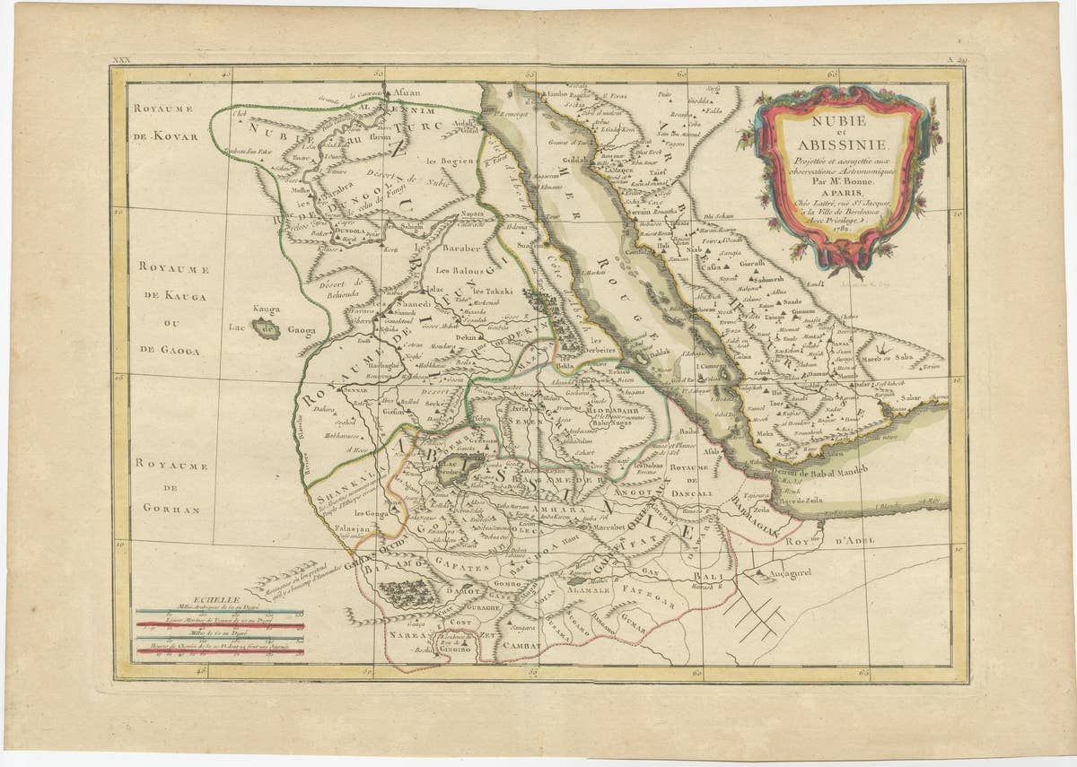 Antique Map of Arabia including Nubia and Abyssinia, also shows the Red Sea