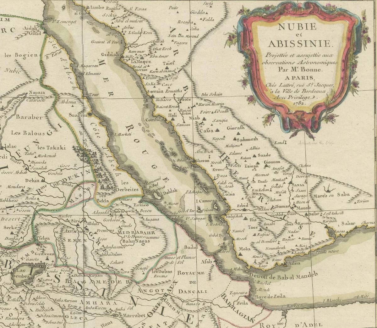 Antique Map of Arabia including Nubia and Abyssinia, also shows the Red Sea