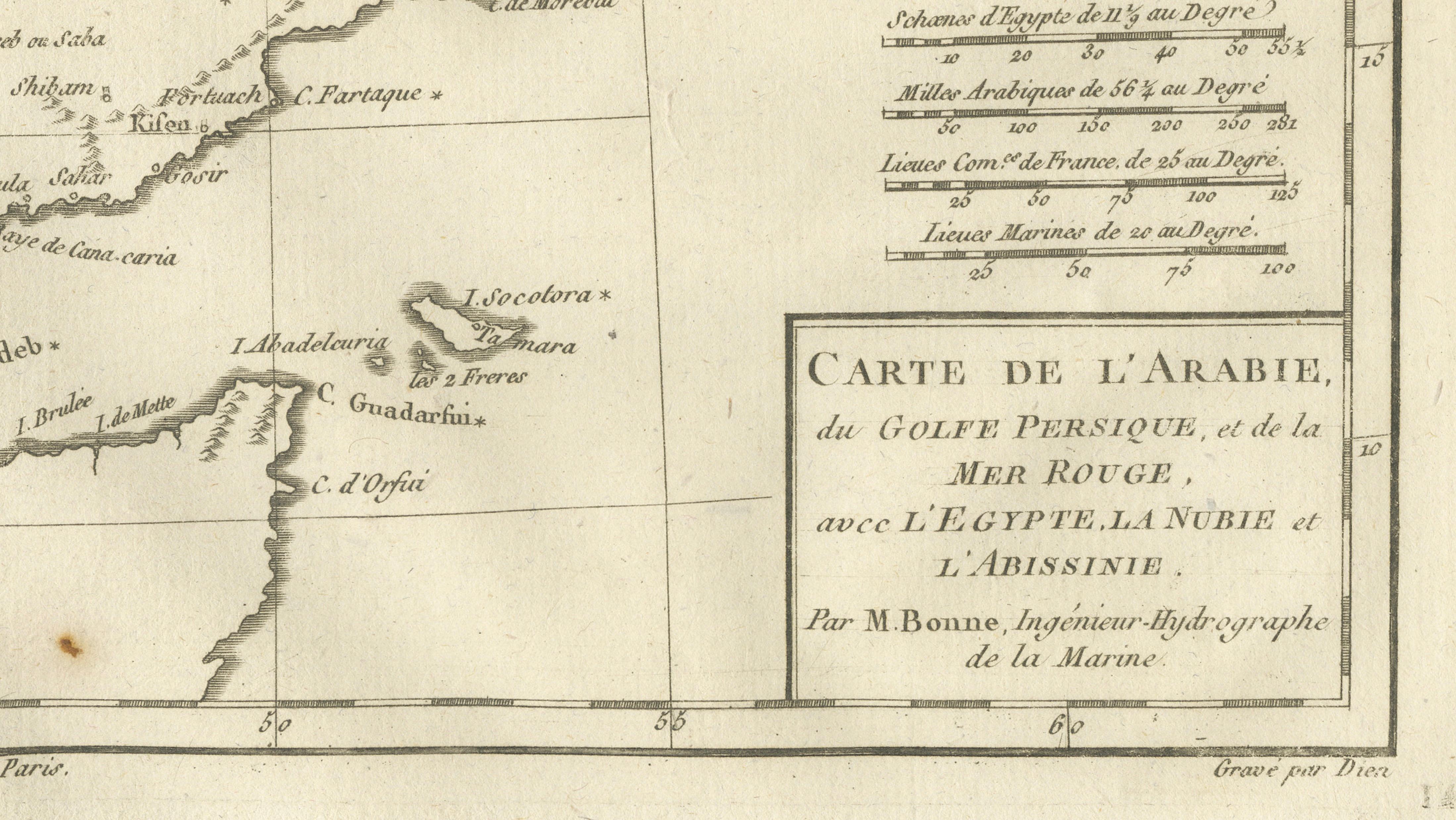 Antique Map of Arabia, Red Sea & Persian Gulf by Rigobert Bonne, 1780