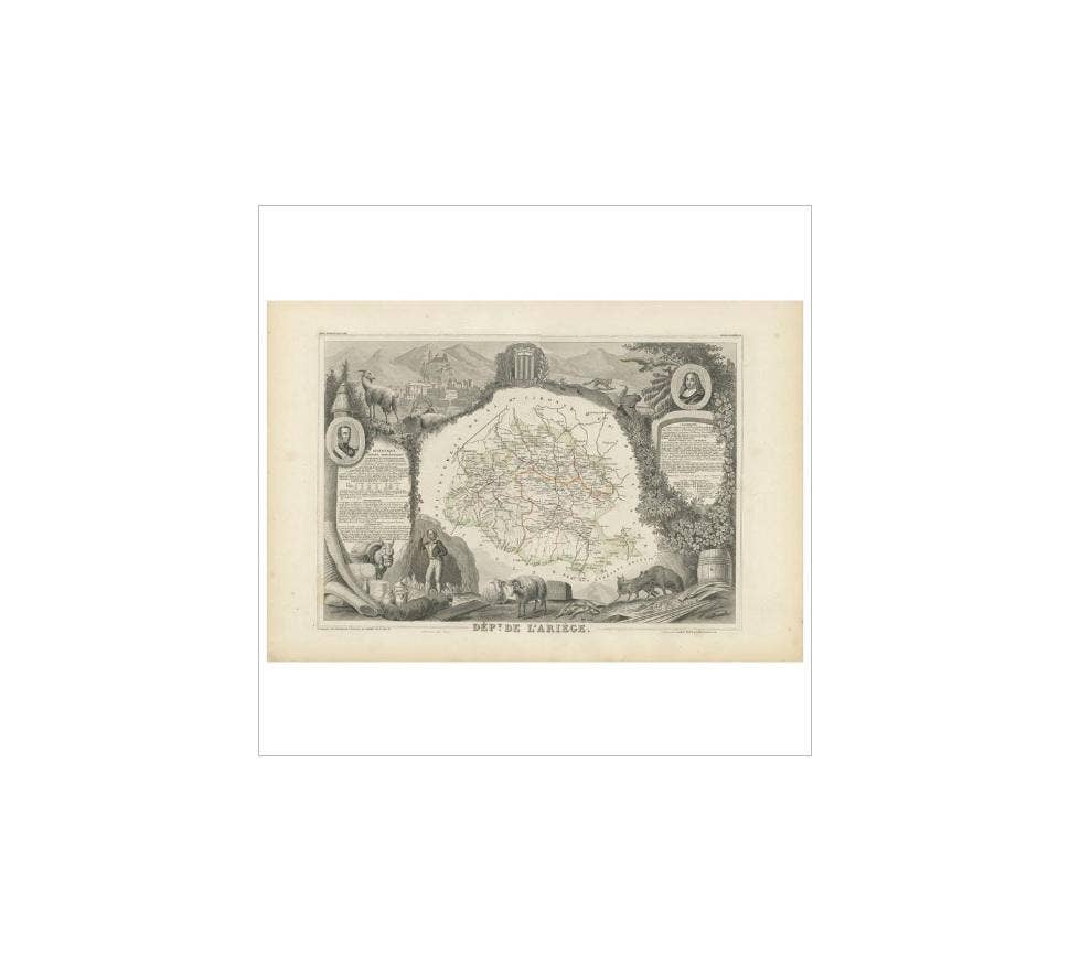 Antique Map of Ariège ‘France’ by V. Levasseur, 1854